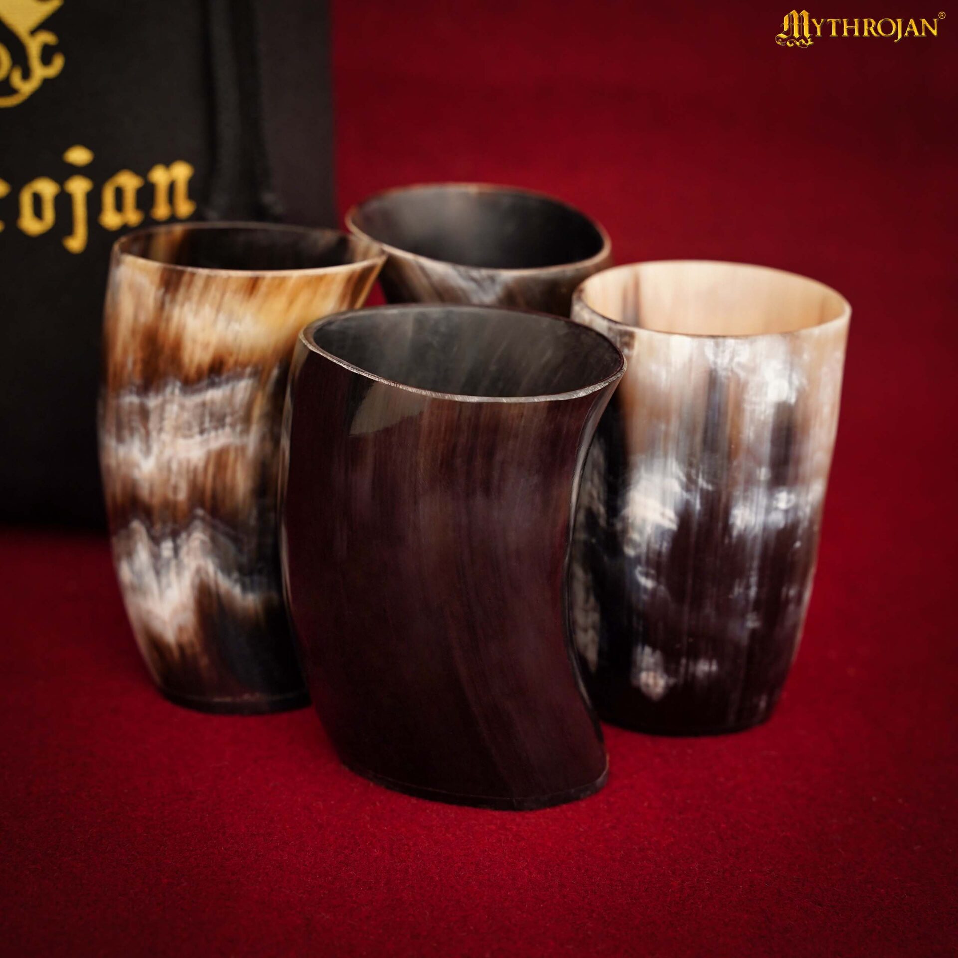 10th Century Viking Set of Horn Drinking Glasses-300825S-4SET 5 Viking drinking horn glass