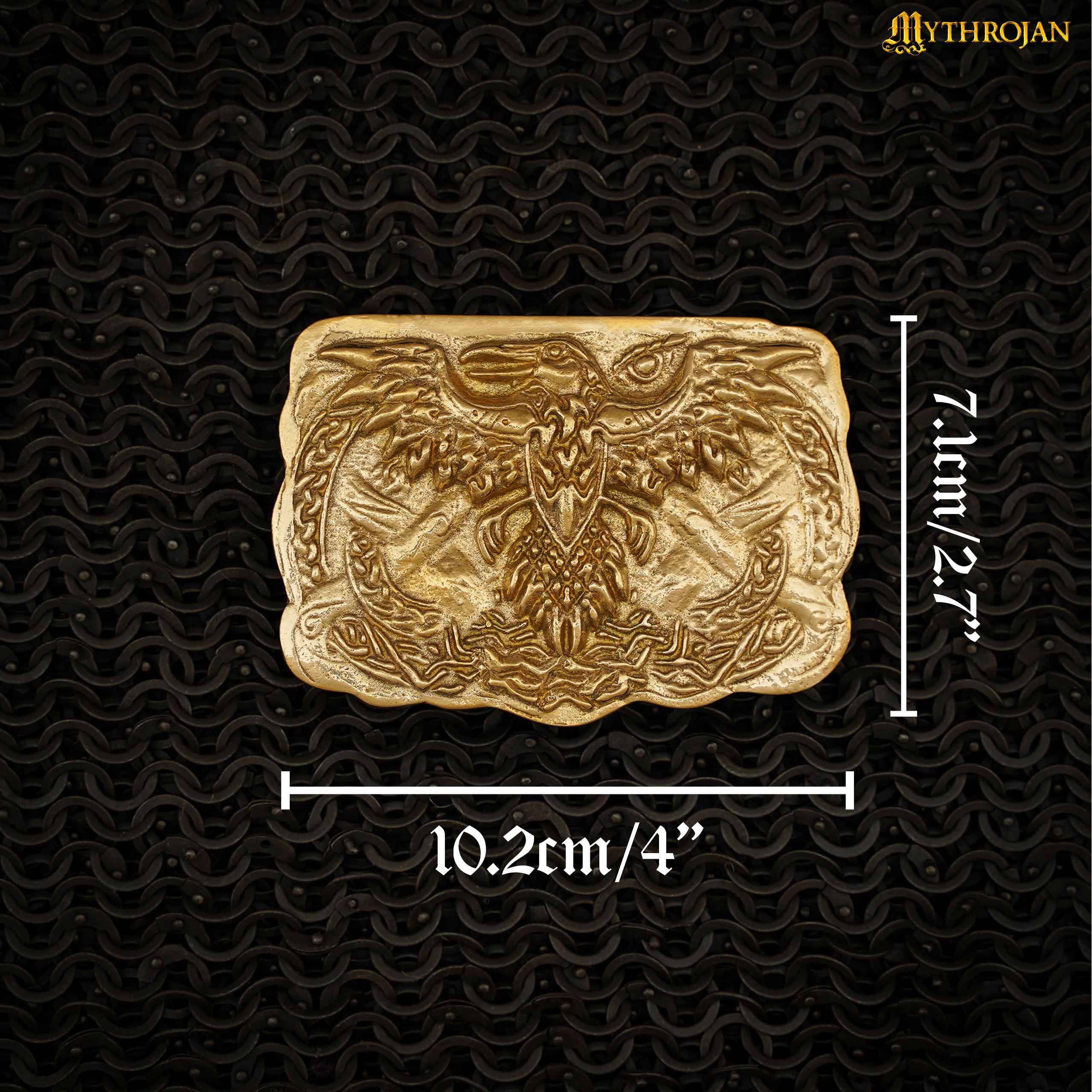 Viking Brass Belt Buckle 2" – Double-Headed Eagle Sand-Cast Design with Matching Loop Brass Belt Buckle
