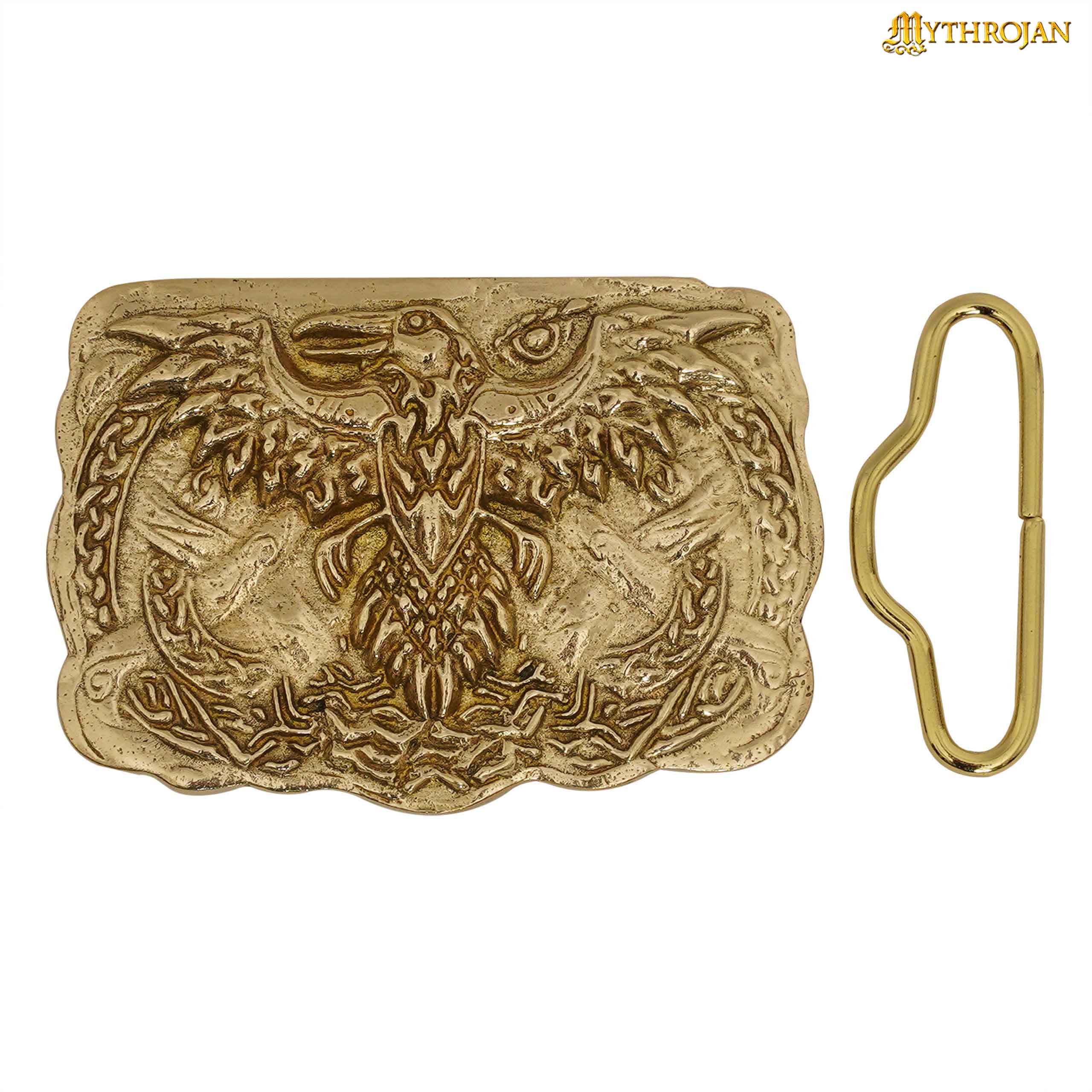 Viking Brass Belt Buckle 2" – Double-Headed Eagle Sand-Cast Design with Matching Loop Brass Belt Buckle