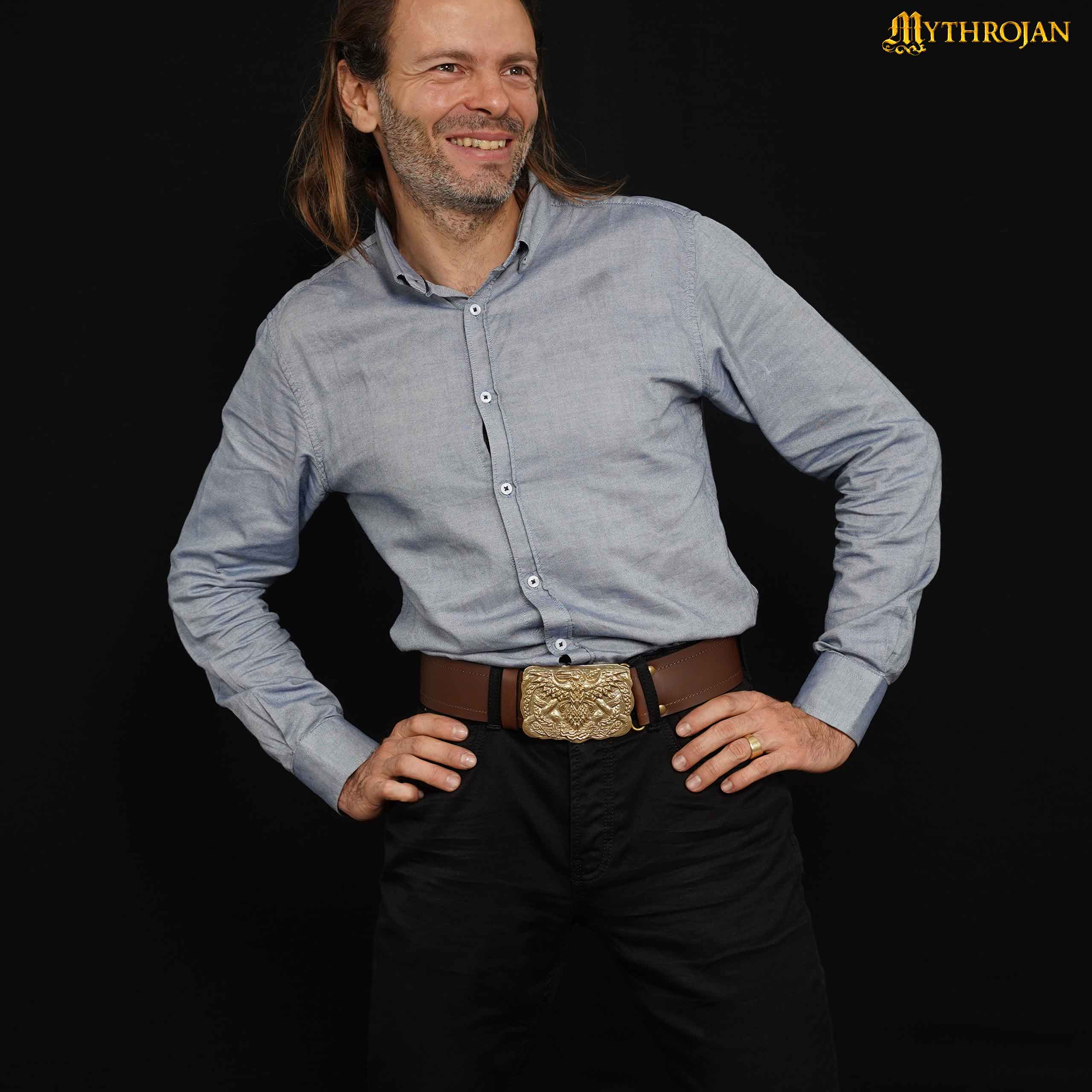 Viking Brass Belt Buckle 2" – Double-Headed Eagle Sand-Cast Design with Matching Loop Brass Belt Buckle