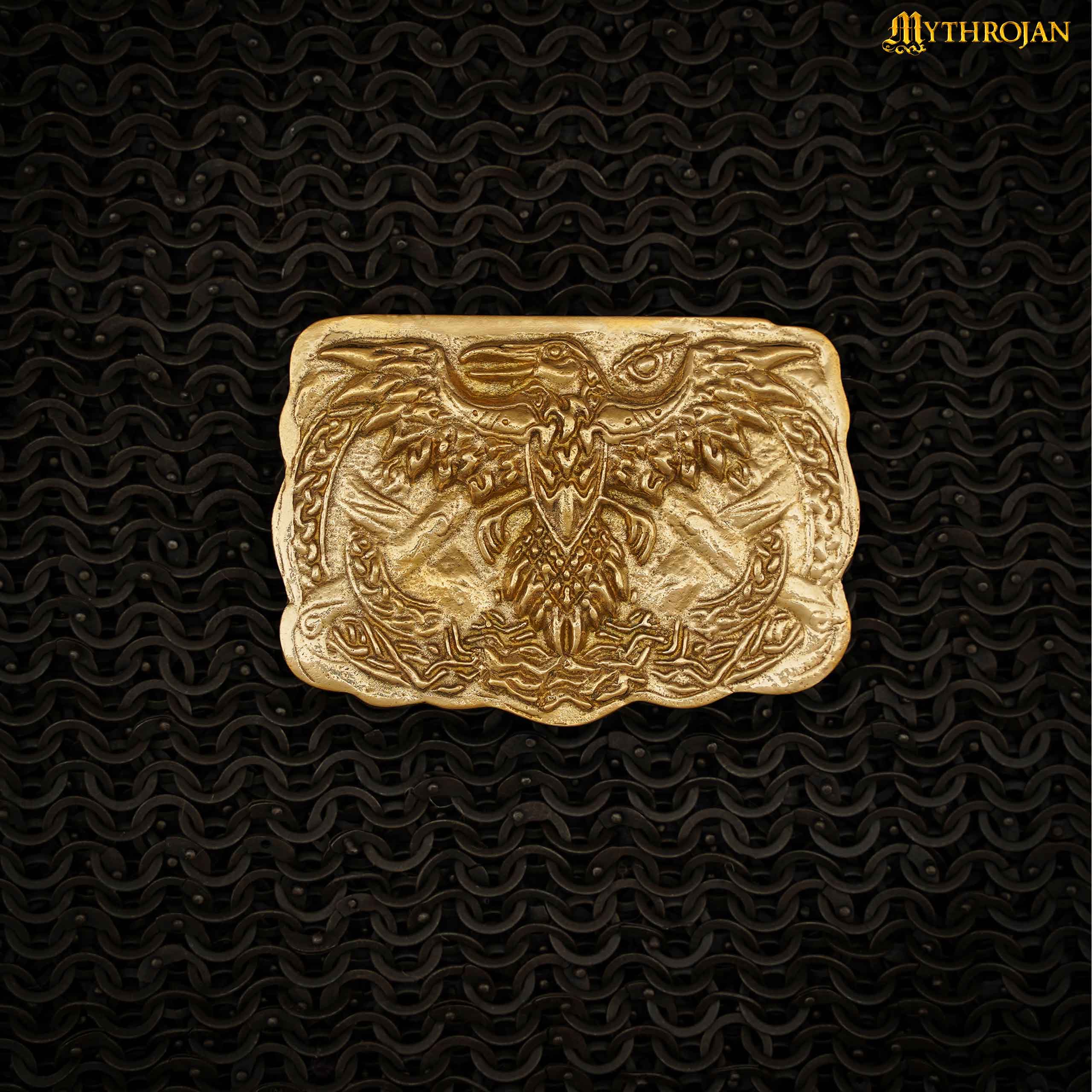 Viking Brass Belt Buckle 2" – Double-Headed Eagle Sand-Cast Design with Matching Loop Brass Belt Buckle