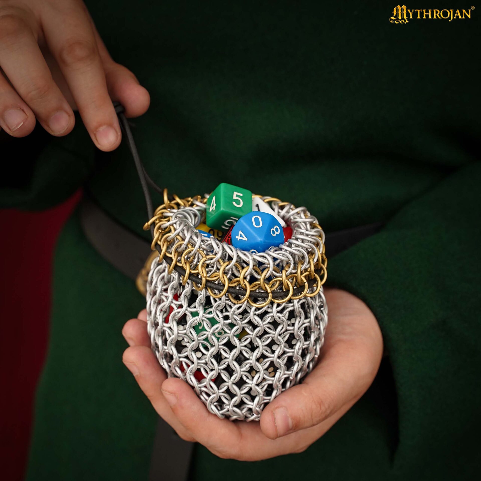 Chainmail Dice Bag 8mm 16 Gauge Anodized Aluminum Drawstring Pouch – DnD, RPG, LARP & Medieval Gaming Chainmail Dice Bag