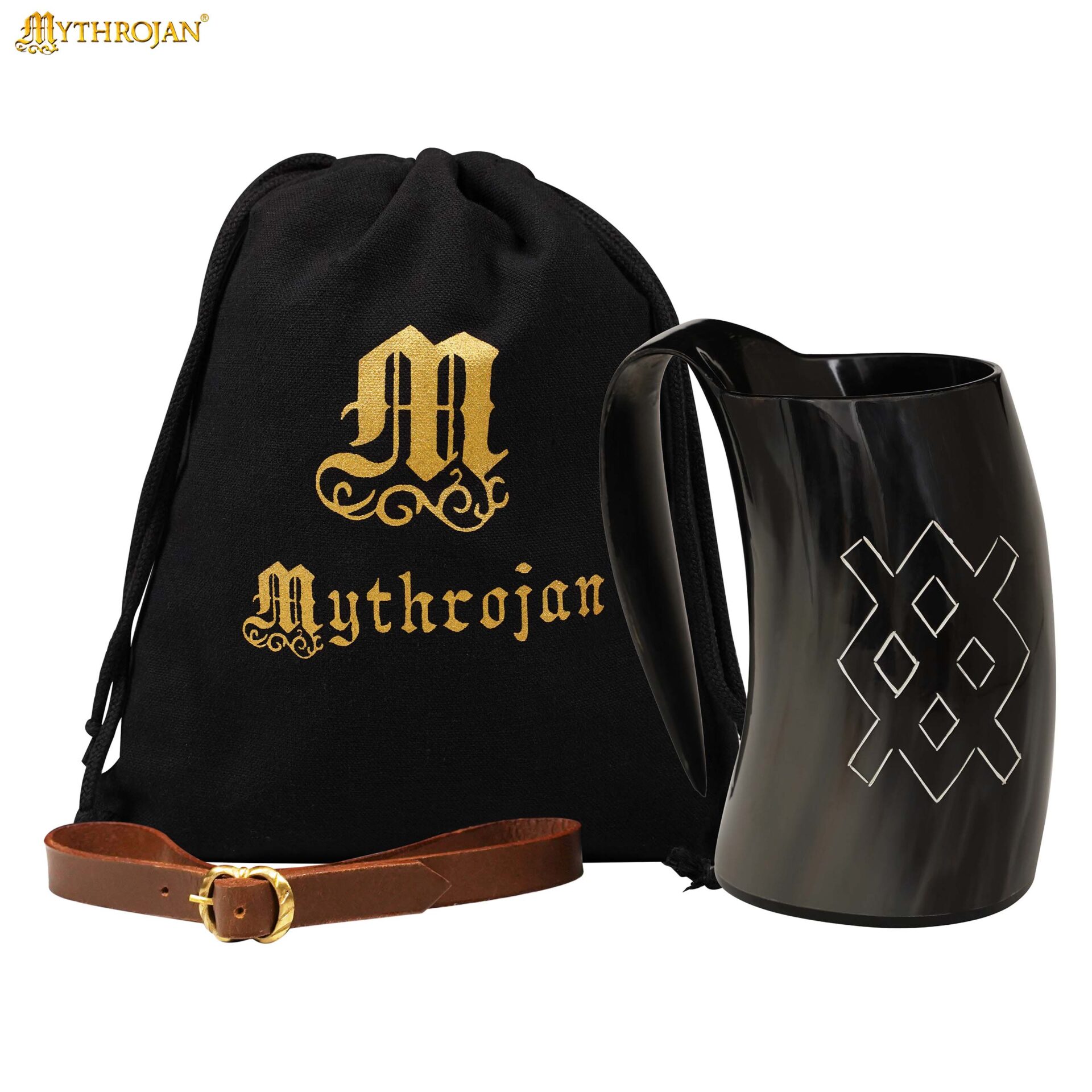 Viking drinking Horn Tankard with Leather Strap-300579 3 Mug