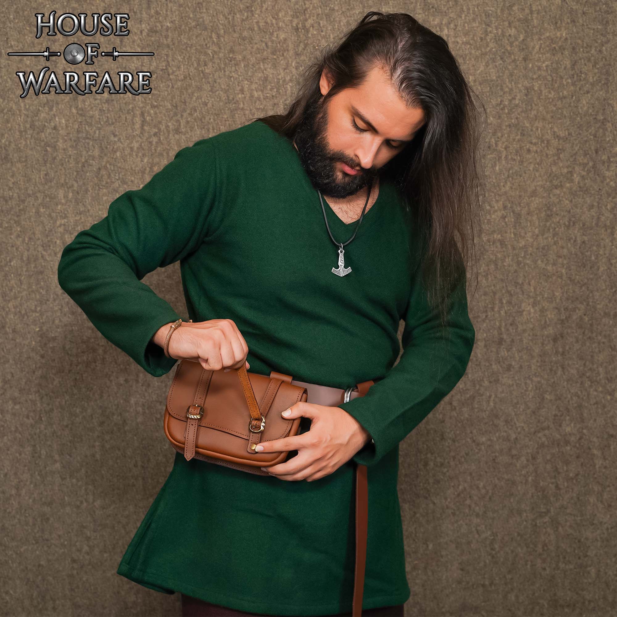 15th Century Medieval Leather Belt Bag with Buckle Closures-701184 1 Merchant Leather Bag