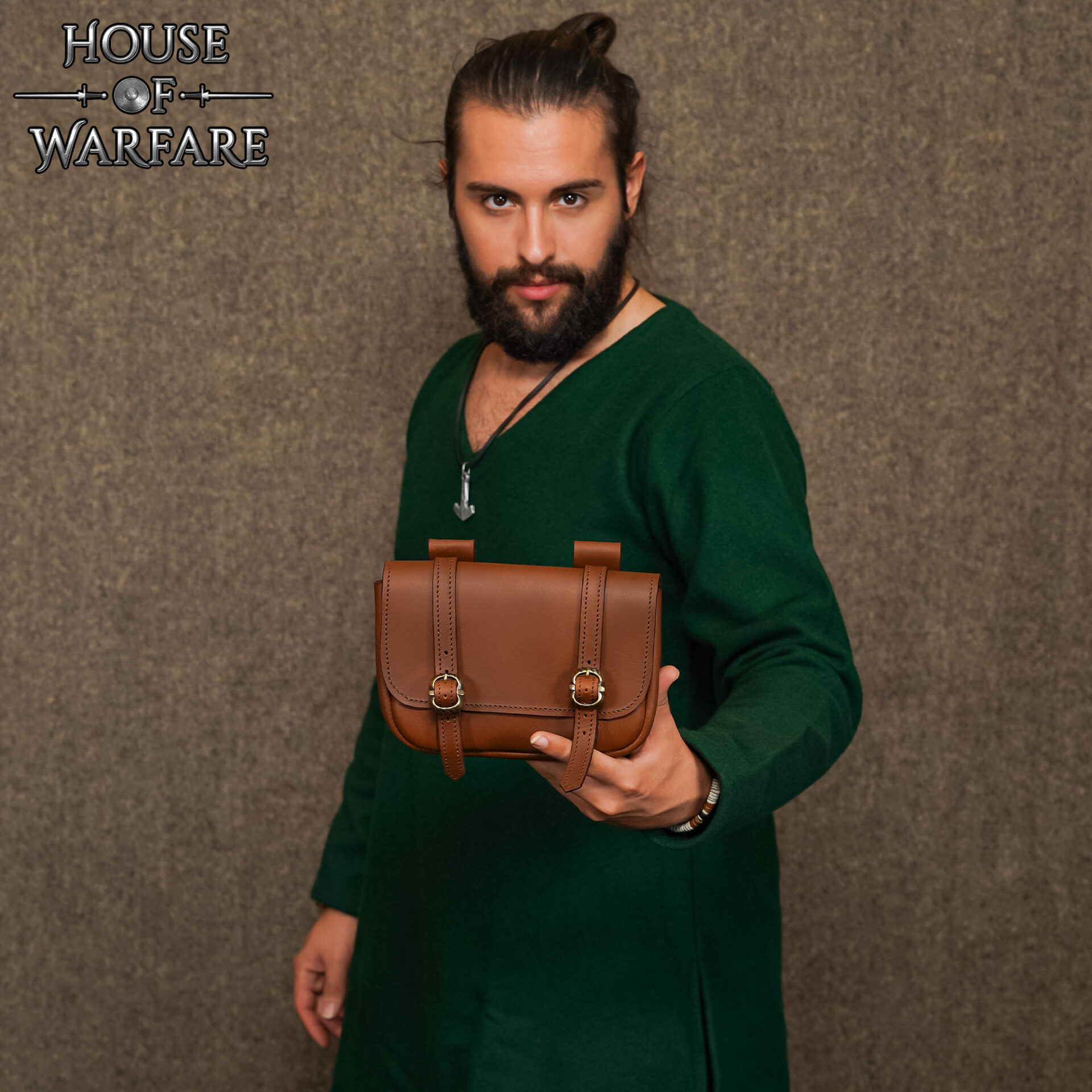 15th Century Medieval Leather Belt Bag with Buckle Closures-701184 4 Merchant Leather Bag