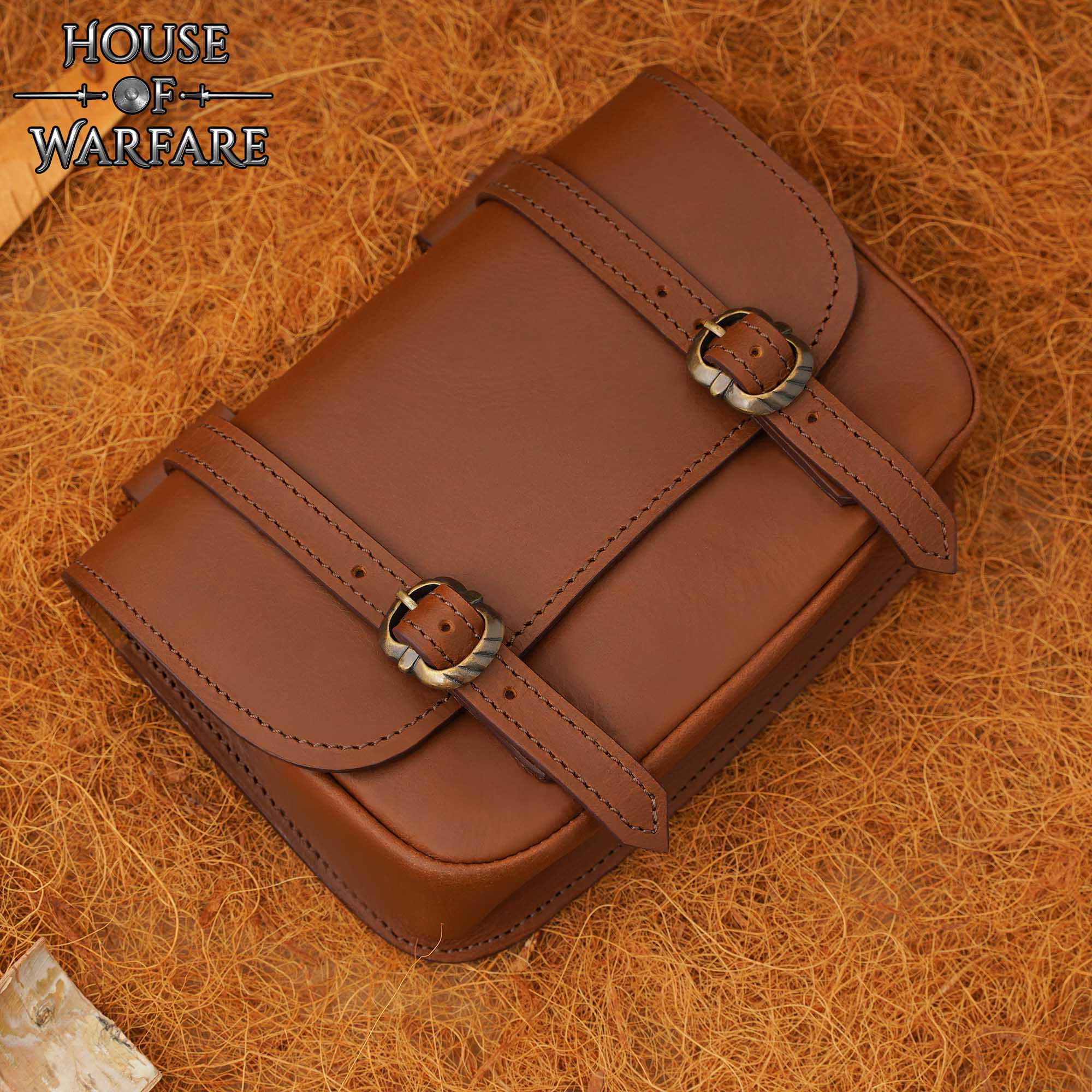 15th Century Medieval Leather Belt Bag with Buckle Closures-701184 6 Merchant Leather Bag