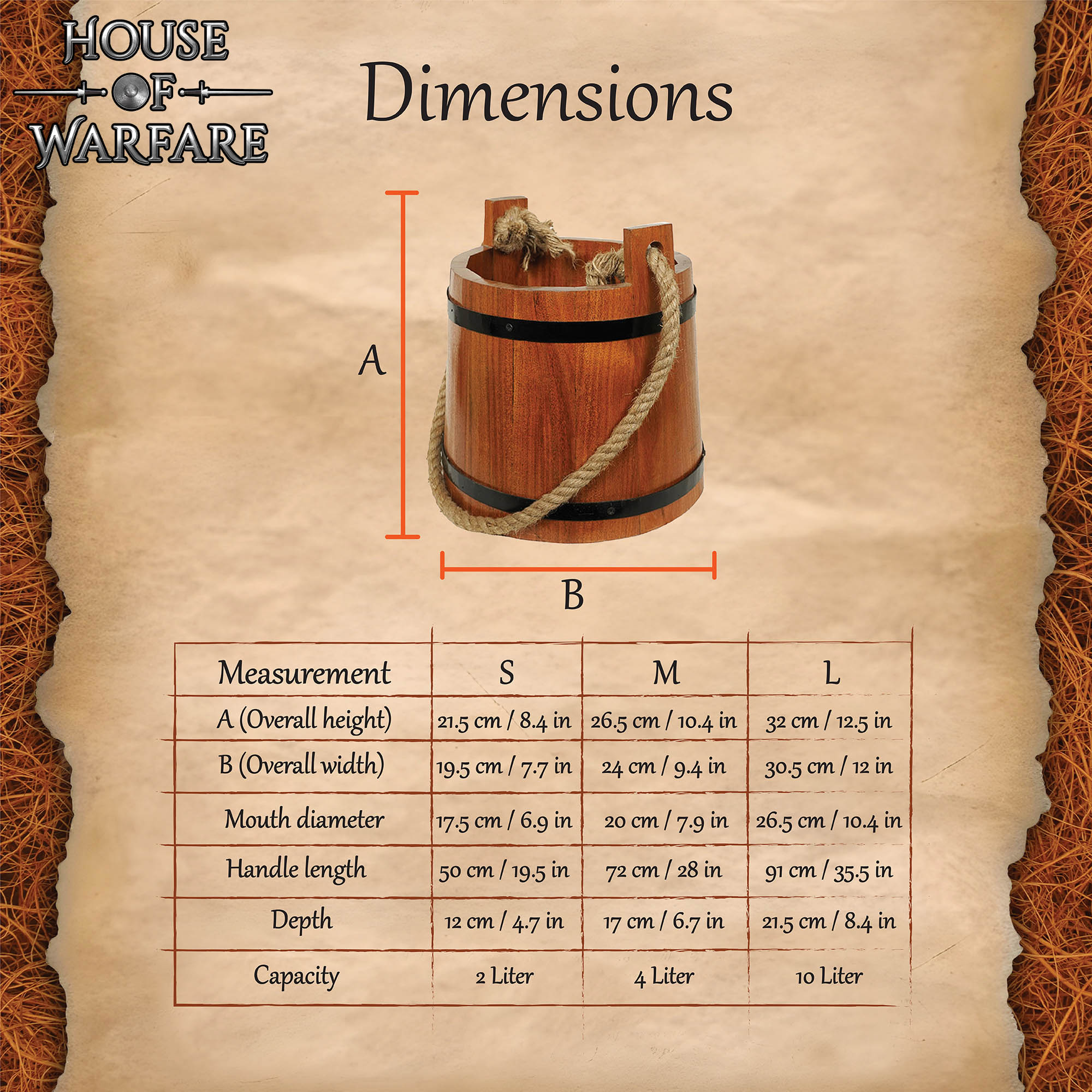 15th Century Medieval Wooden Water Bucket with Rope Handle 2 Medieval Wooden Buckets