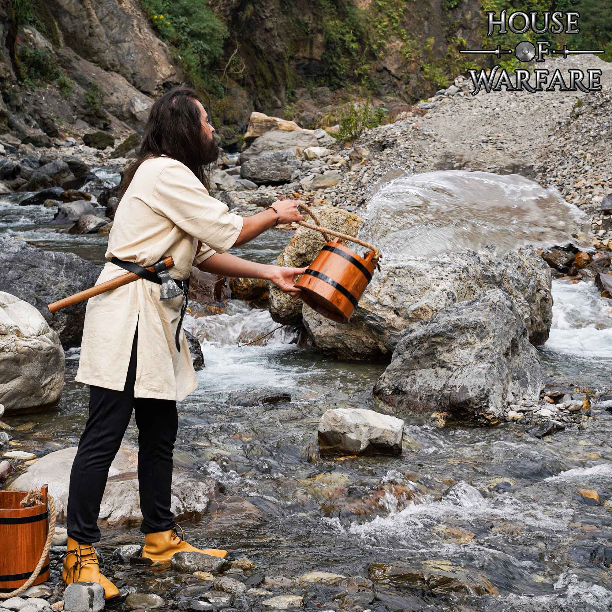 15th Century Medieval Wooden Water Bucket with Rope Handle 4 Medieval Wooden Buckets