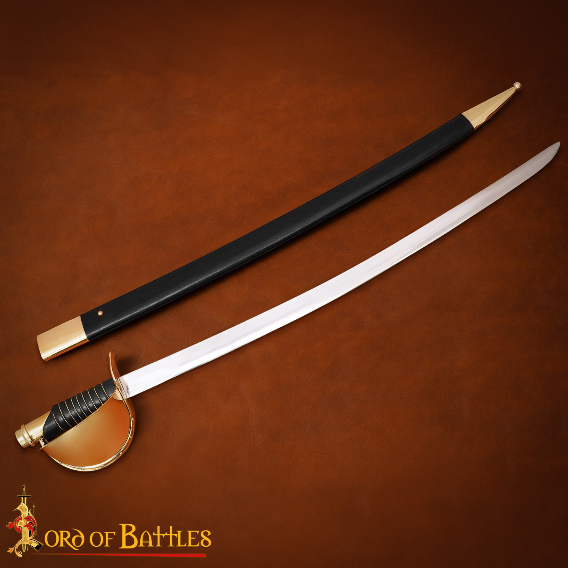 19th Century Collector’s Naval Cutlass Sword Carbon Steel Blade with Brass Guard & Leather Scabbard for Display Naval Cutlass Sword