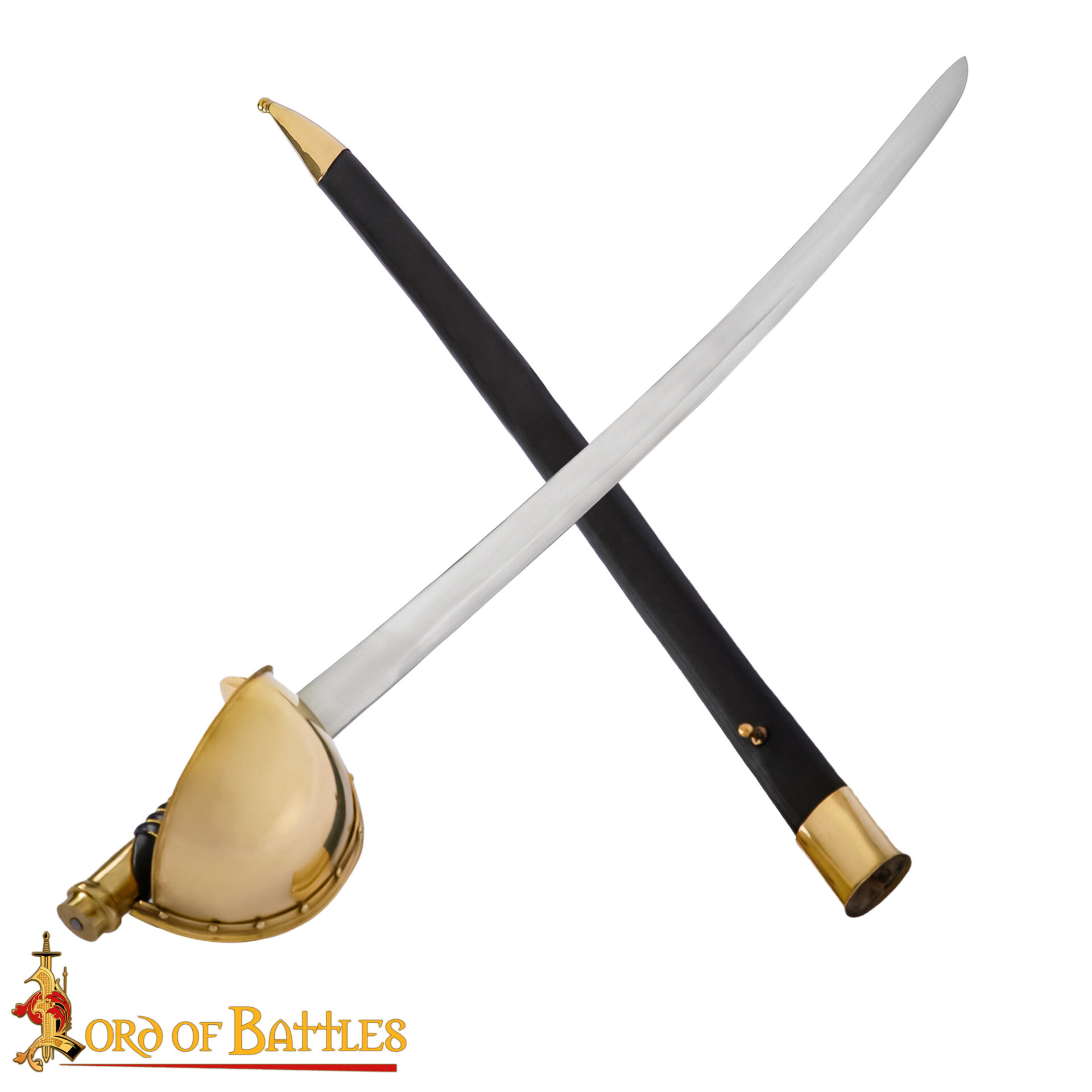 19th Century Collector’s Naval Cutlass Sword Carbon Steel Blade with Brass Guard & Leather Scabbard for Display Naval Cutlass Sword