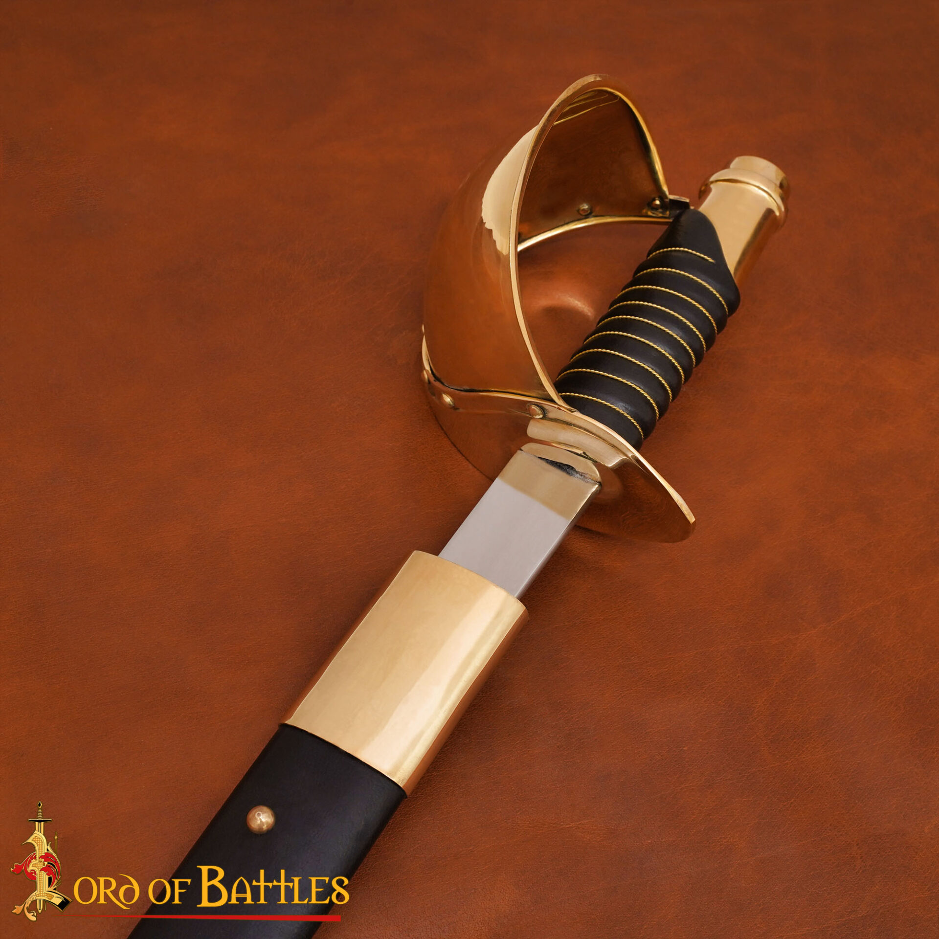 19th Century Collector’s Naval Cutlass Sword Carbon Steel Blade with Brass Guard & Leather Scabbard for Display Naval Cutlass Sword