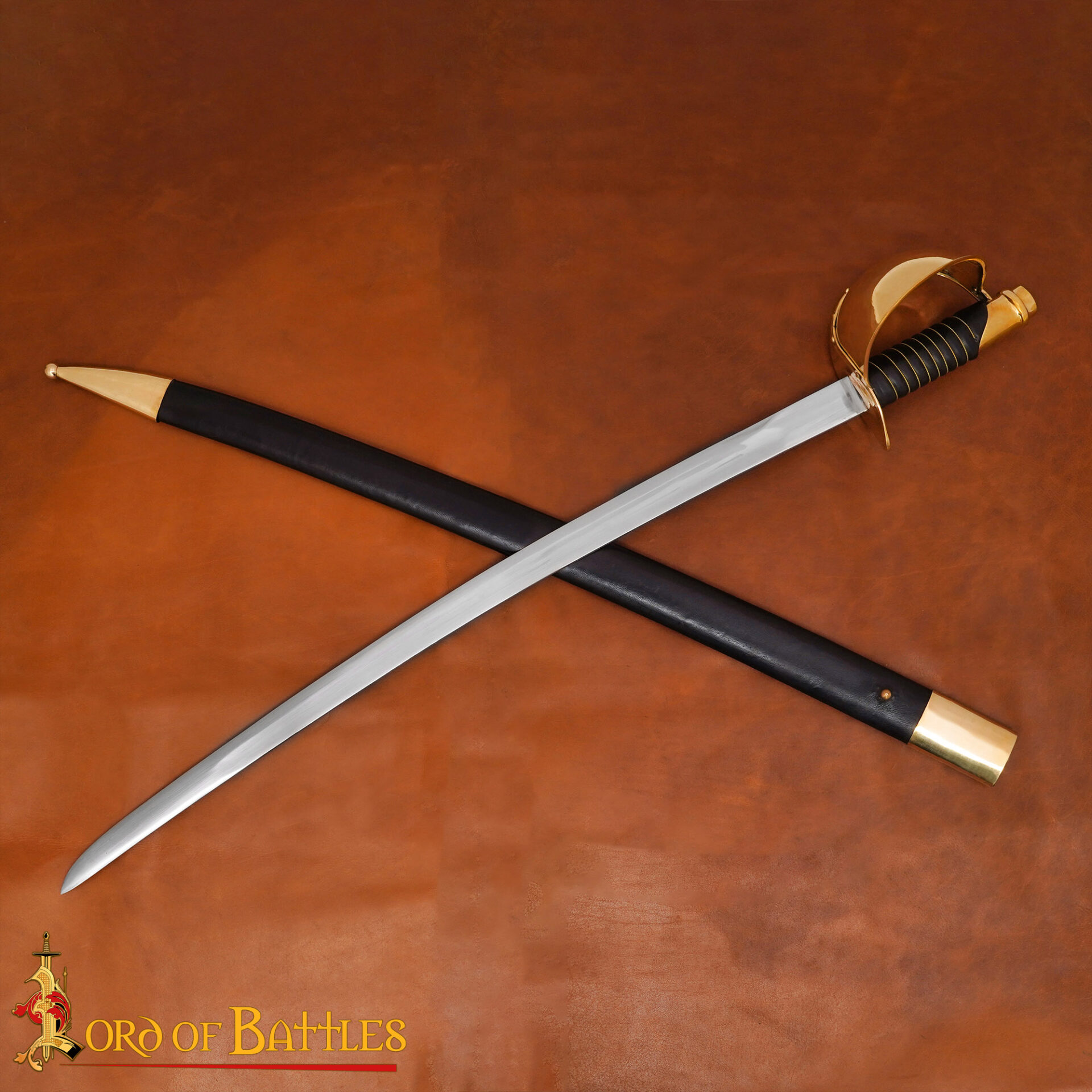 19th Century Collector’s Naval Cutlass Sword Carbon Steel Blade with Brass Guard & Leather Scabbard for Display Naval Cutlass Sword