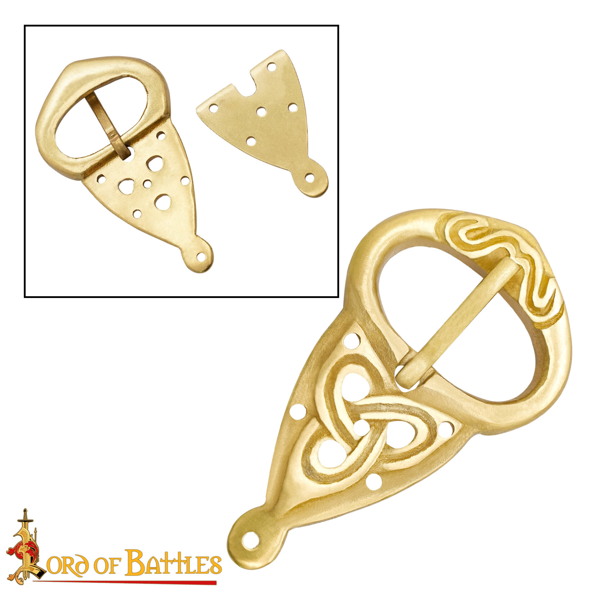 Viking Belt Buckle with Backplate Celtic Knotwork Pure Brass