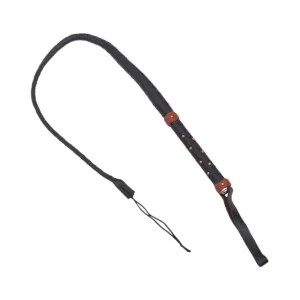Braided Leather Bull Whip with Brass Rivet Grip