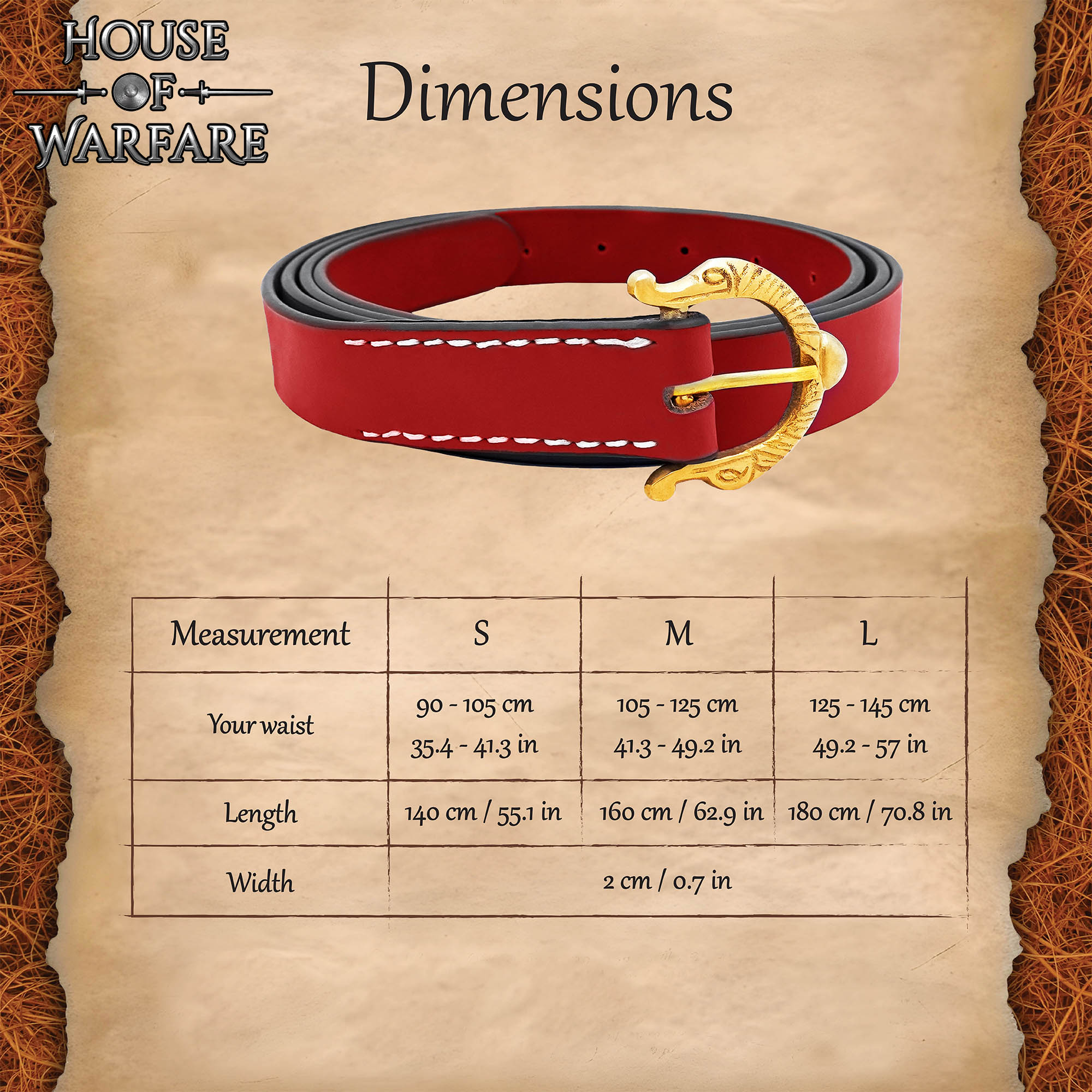 9th Century Viking Age Red Leather Belt with Brass Buckle-701380RD 2 Leather Belt