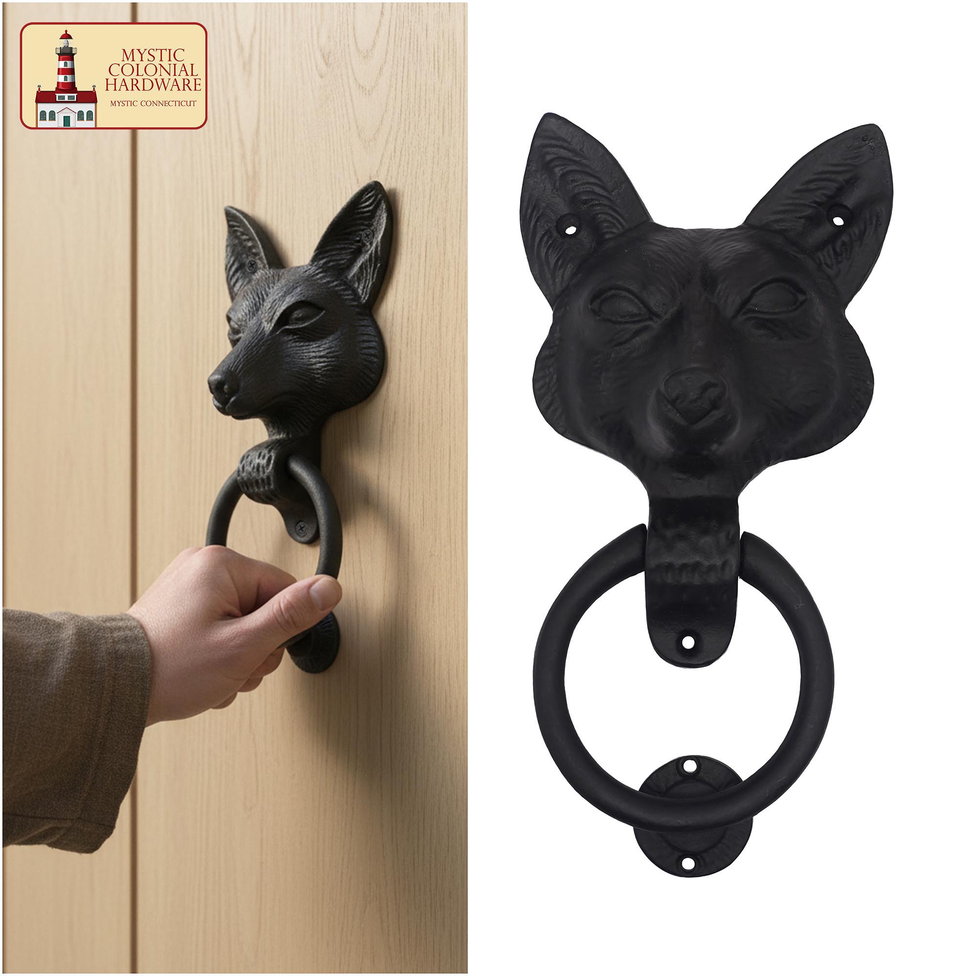 Fox Faced Door Knocker Solid FORGED Iron- 500172 3 Fox Faced Door Knocker : Solid FORGED Iron Victorian, Colonial, Retro, steampunck, Gothic, Baroque Medieval