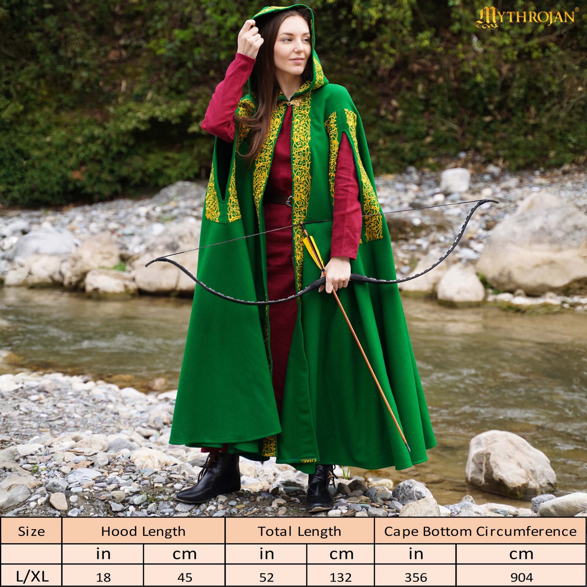 HOODED CLOAK WITH EMBRIODERY WITH BRASS CLOSURE-301137GNEM 2 copy Medieval Wool Cloak