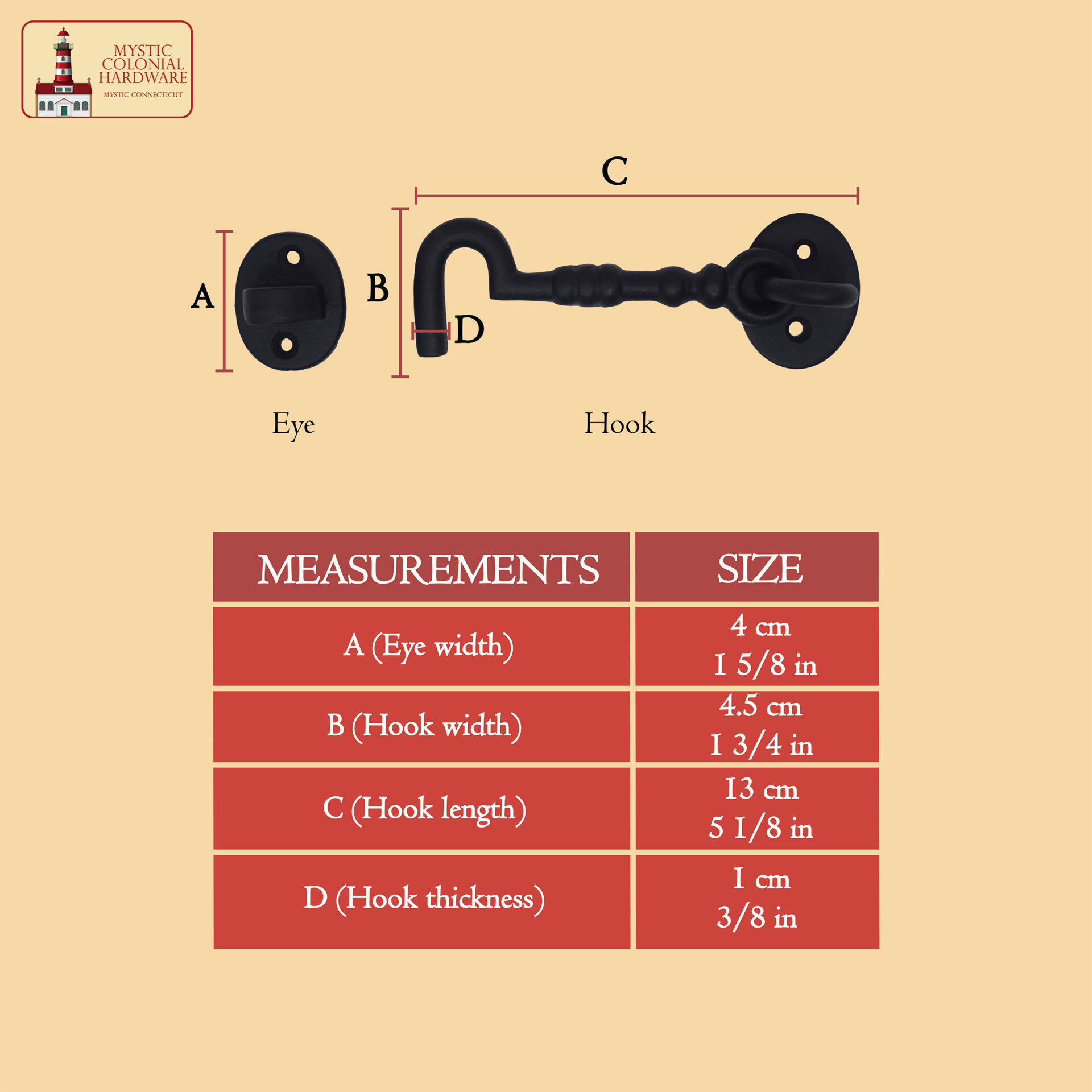 Rustic Cast Iron Cabin Hook Eye Large Decorative Privacy Hook Latches - 500247OB-5 2 hook and eye latch