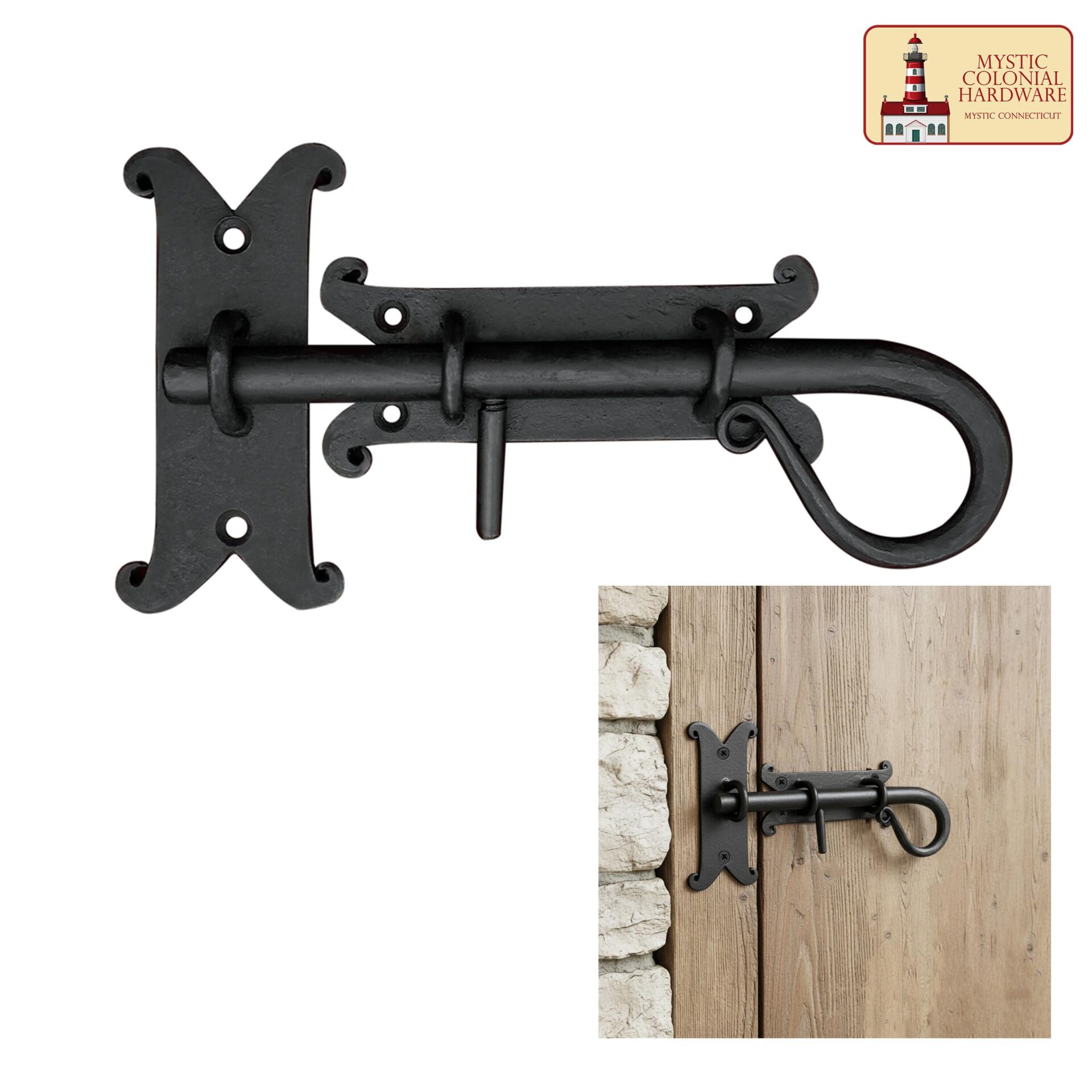 Rustic Door Bolt with Sliding Pin Vintage Wrought Iron Latch - 500199-8 3 Bolt