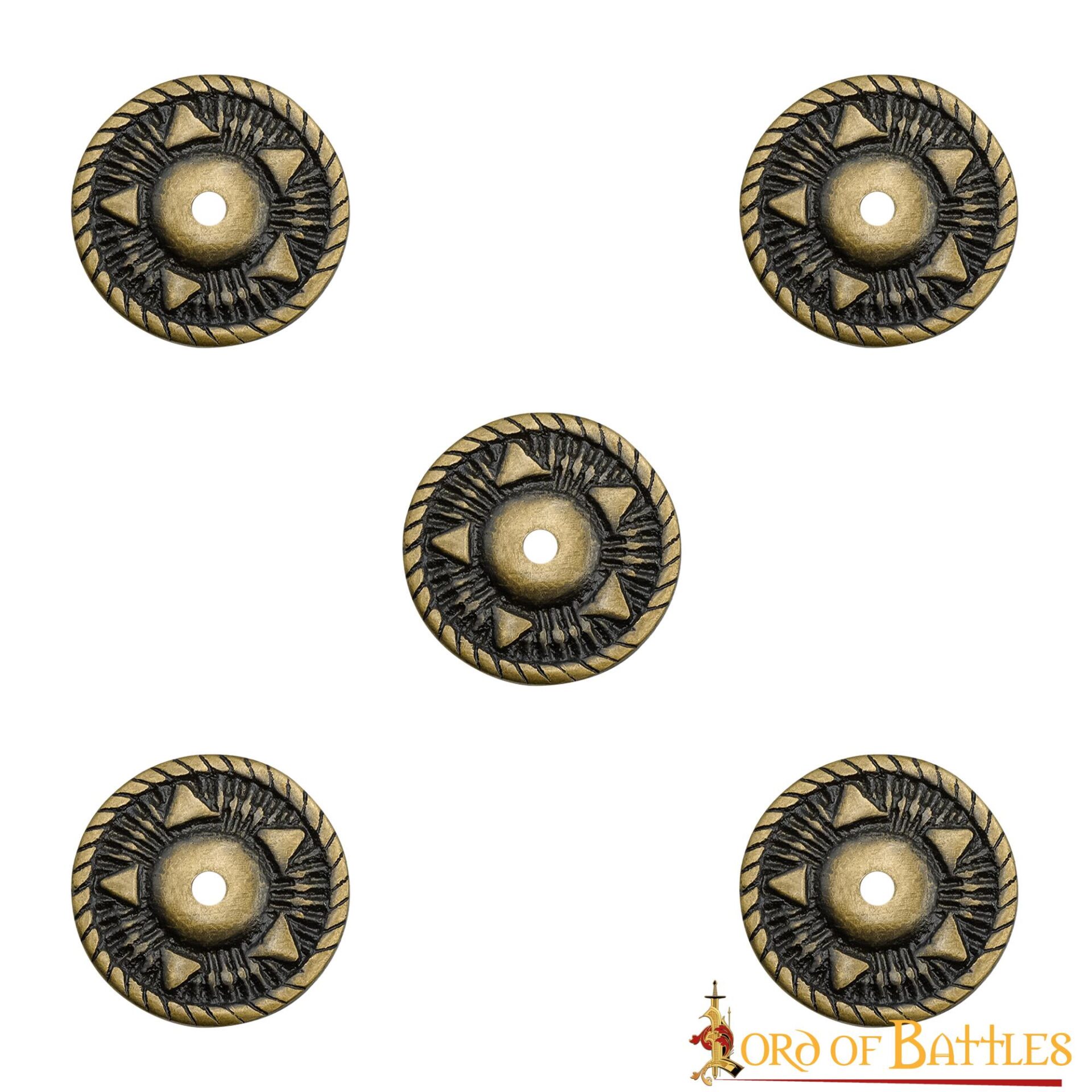 Antique Brass Pentacle Adornments Set of 5   Ideal Leather and Clothing Accessory