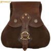 1-301055BR_1-2 MYTHROJAN “STALWART WARRIOR” LEATHER POUCH for LARP, Medieval SCA cosplay Brown, 8”×8”