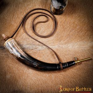 10-8-1 Medieval Viking Gun Powder Horn Functional Genuine Horn Accessory