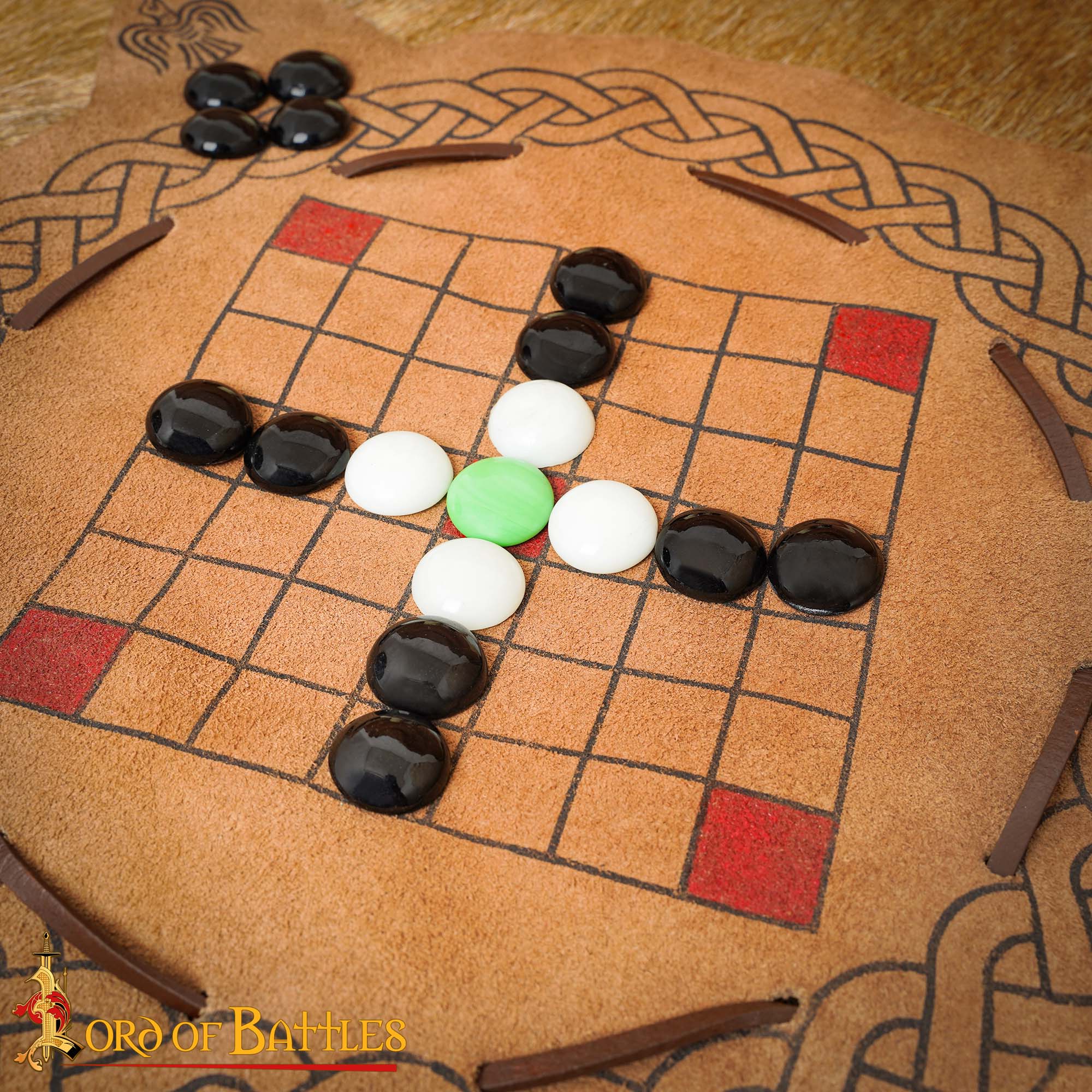 Viking Hnefatafl Leather Board Game, Portable Norse Strategy Game with Glass Pebbles Hnefatafl Game