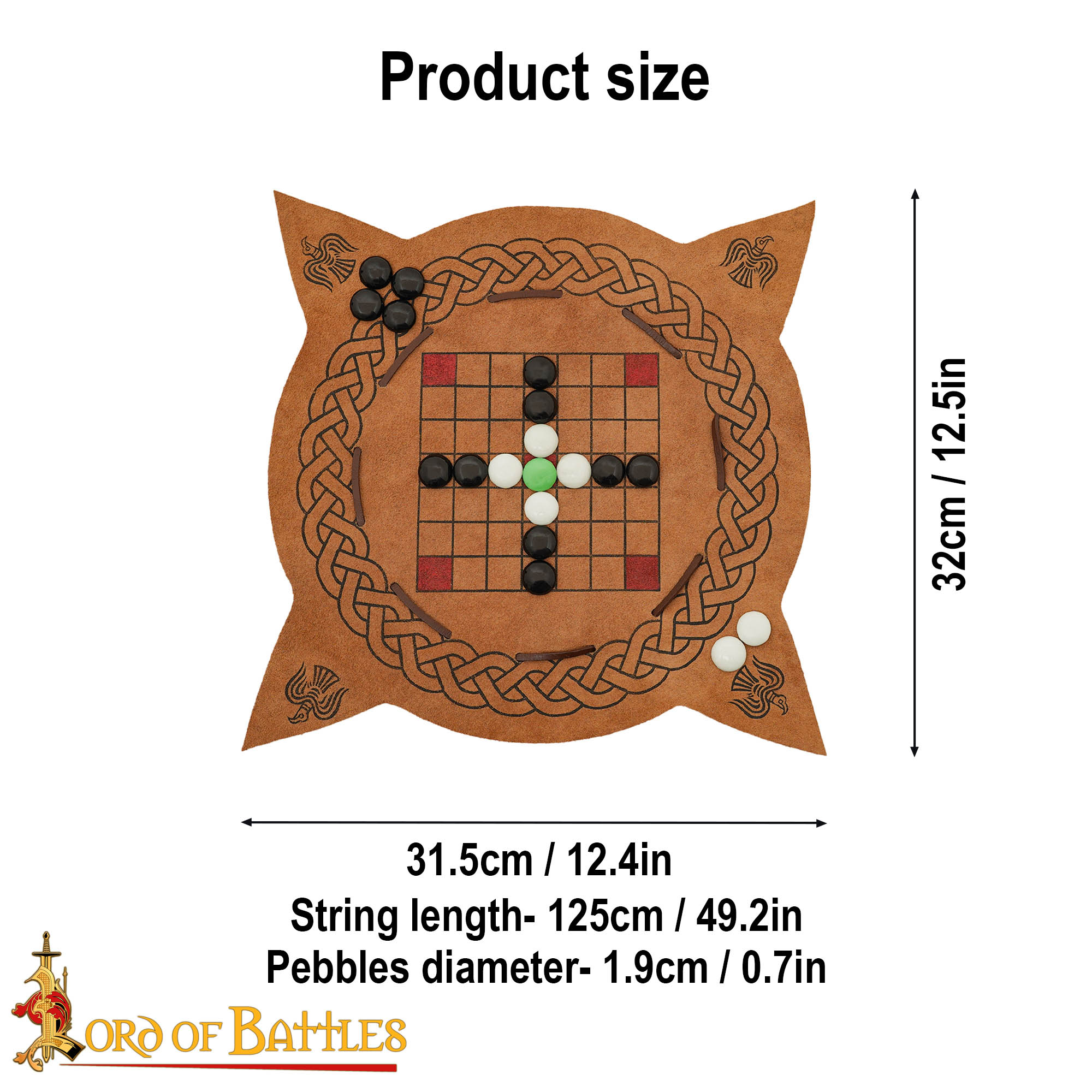 Viking Hnefatafl Leather Board Game, Portable Norse Strategy Game with Glass Pebbles Hnefatafl Game