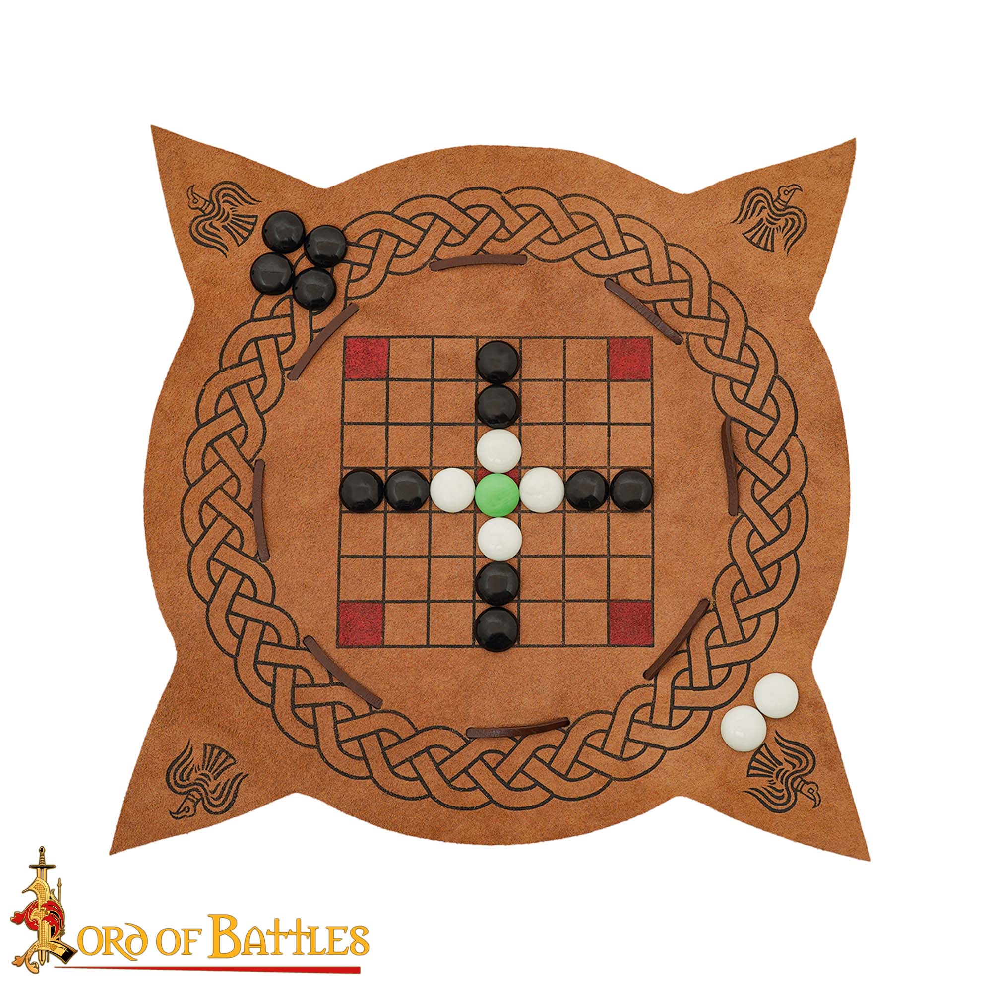 Viking Hnefatafl Leather Board Game, Portable Norse Strategy Game with Glass Pebbles Hnefatafl Game
