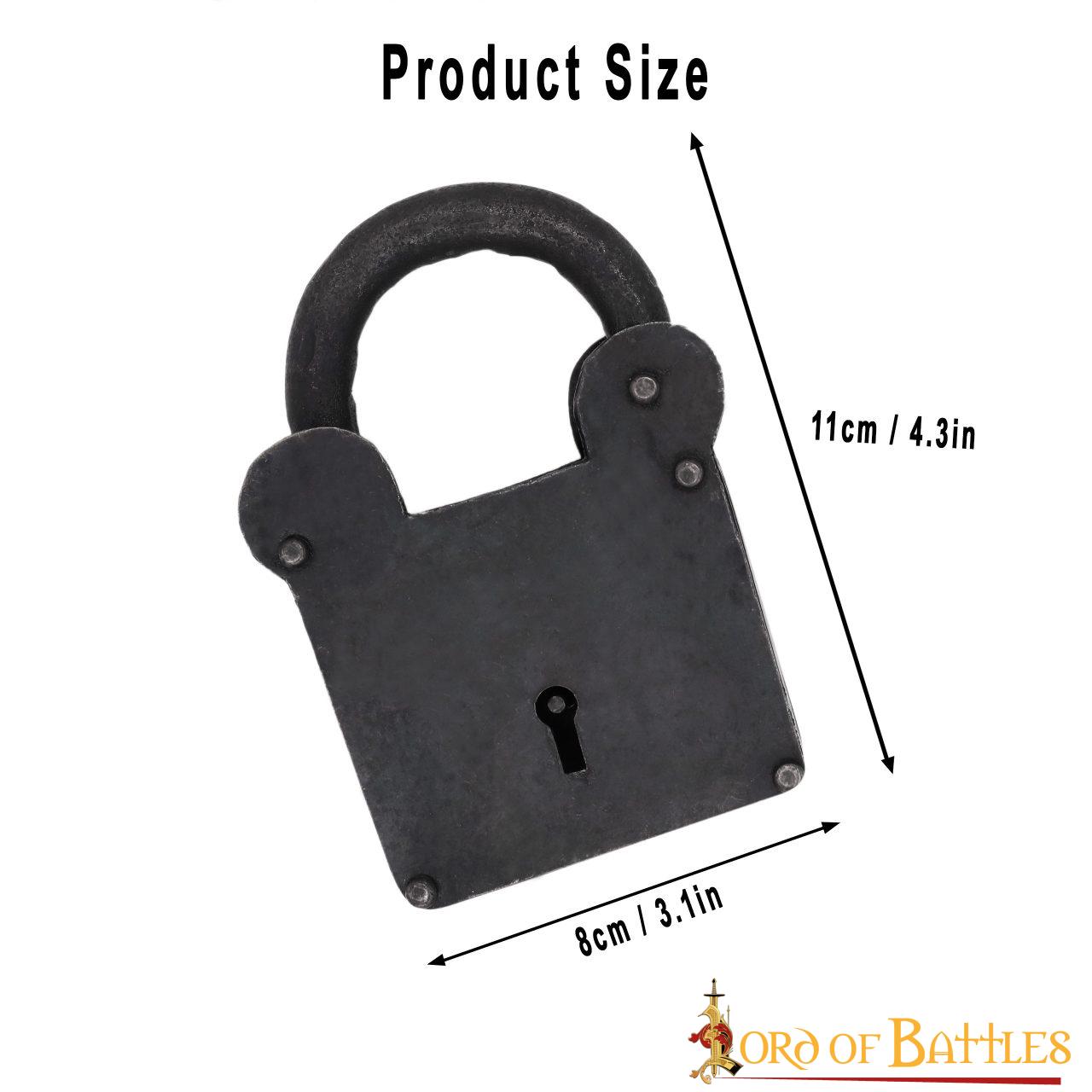 1355BK_3 Treasurer Iron Padlock with Chainmail Keychain and Paired Keys