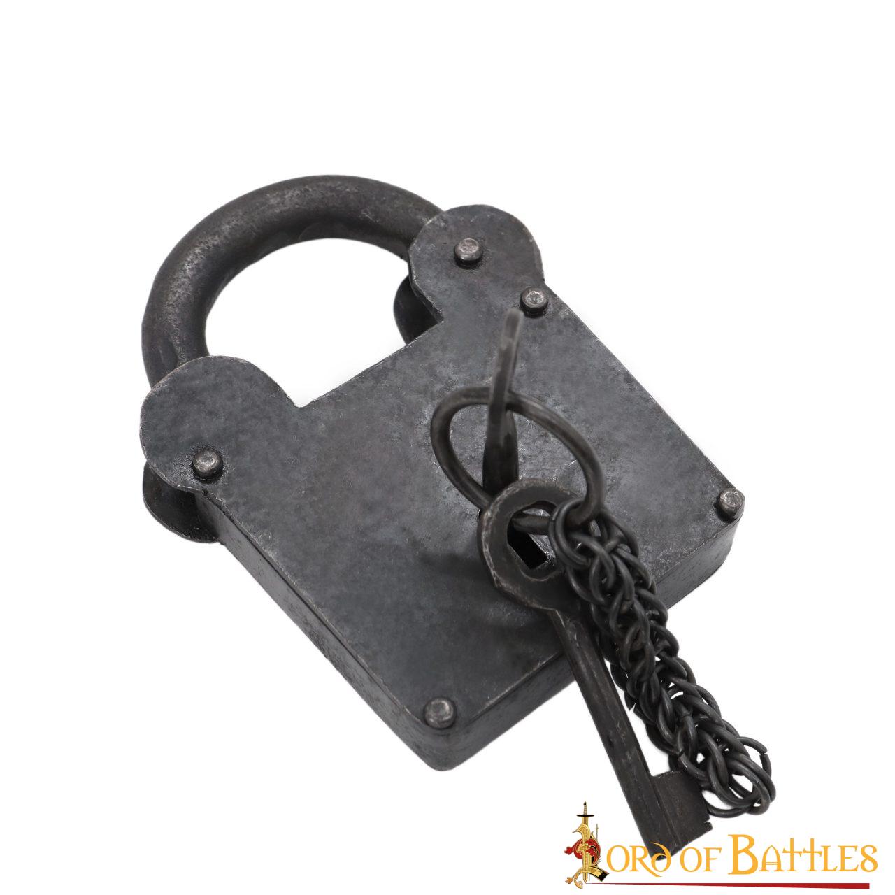 1355BK_4 Treasurer Iron Padlock with Chainmail Keychain and Paired Keys