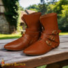 15th Century Medieval Leather Ankle Boots Buckled Footwear-25778 1 Leather Boots