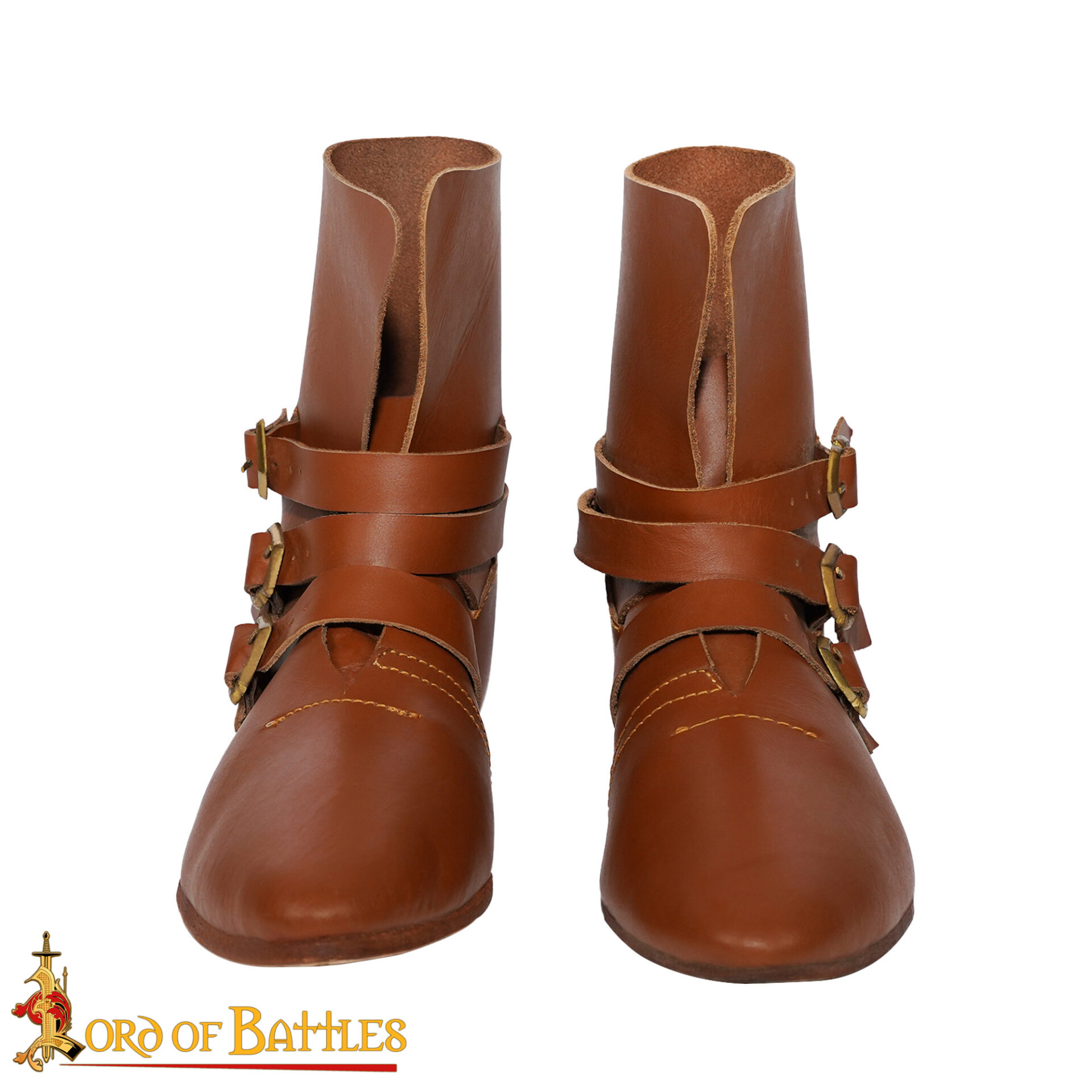 15th Century Medieval Leather Ankle Boots Buckled Footwear-25778 3 Leather Boots