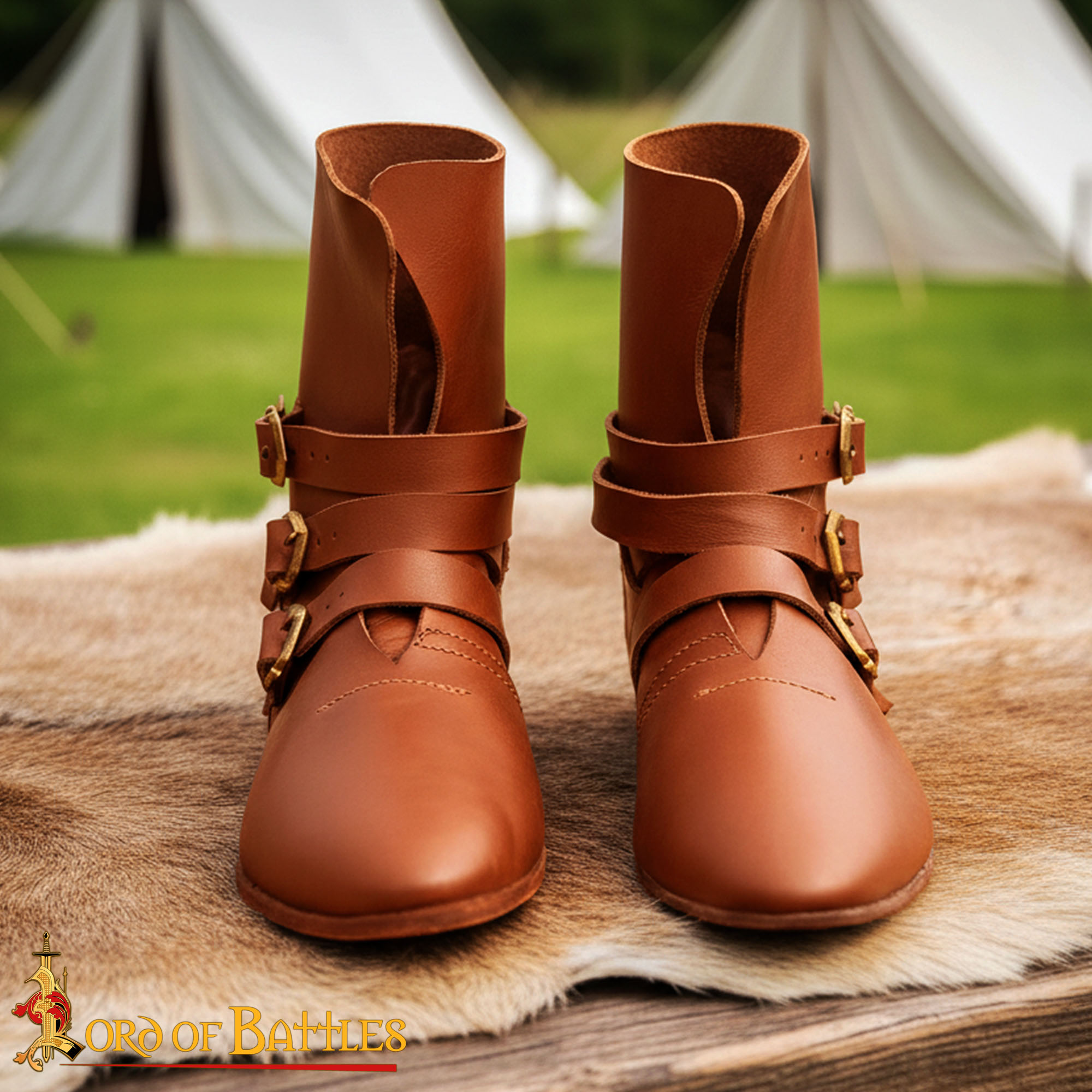 15th Century Medieval Leather Ankle Boots Buckled Footwear-25778 4 Leather Boots