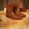 15th Century Medieval Leather Ankle Boots Buckled Footwear-25778 7 Leather Boots