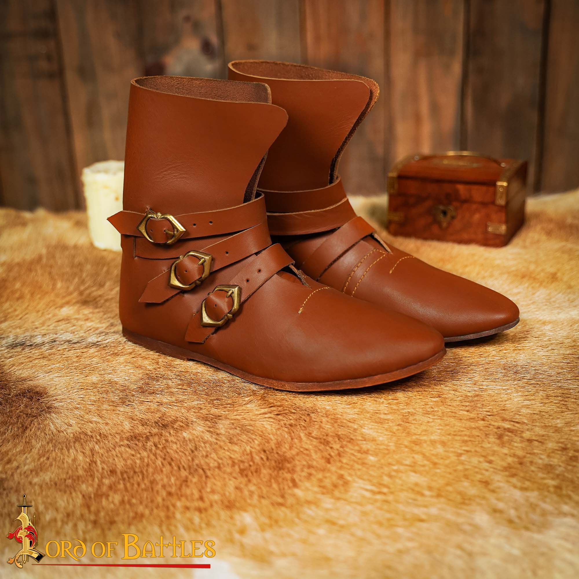 15th Century Medieval Leather Ankle Boots Buckled Footwear-25778 7 Leather Boots