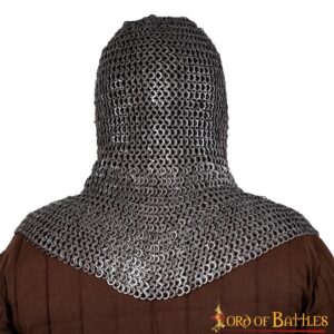 Chainmail Coif – 6mm Riveted Flat Ring with Alternating Flat Solid Rings – 18 Gauge,Mild Steel, Natural – Ideal for LARP, Cosplay & Film Costumes