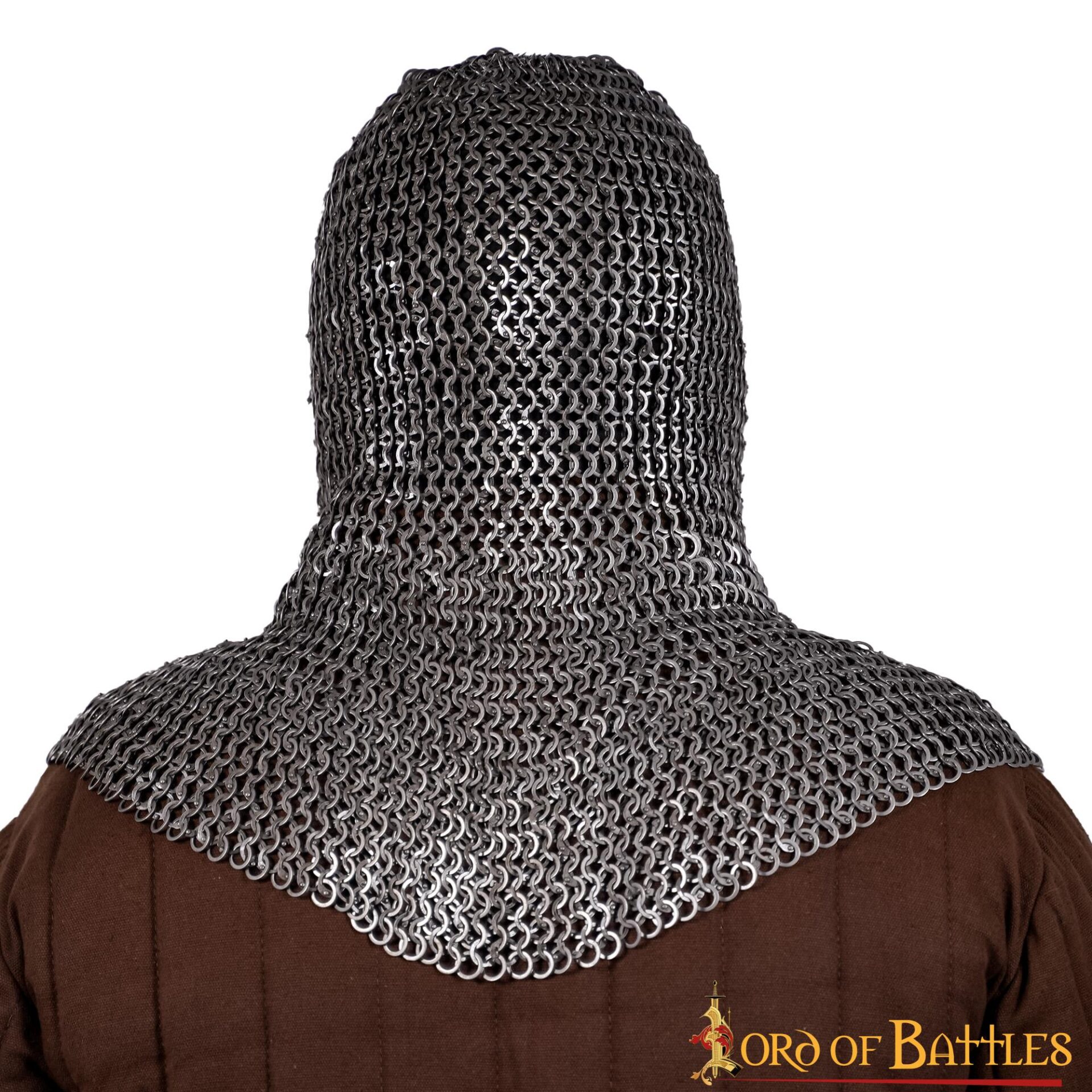 2-107-2 Chainmail Coif – 6mm Riveted Flat Ring with Alternating Flat Solid Rings – 18 Gauge,Mild Steel, Natural – Ideal for LARP, Cosplay & Film Costumes