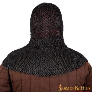 Chainmail Coif – 6mm Riveted Flat Ring with Alternating Flat Solid Rings – 18 Gauge,Mild Steel, Natural – Ideal for LARP, Cosplay & Film Costumes