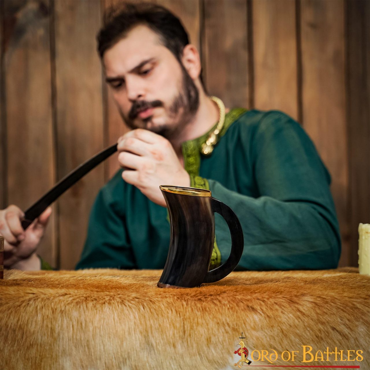 25191_4 Genuine Horn Mug with Pure Brass Rim