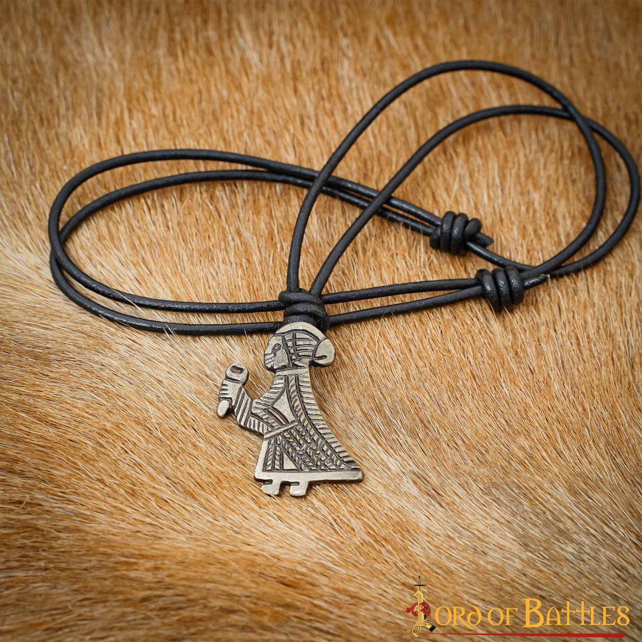 Viking Valkyrie Antique Steel Pendant with Leather Cord