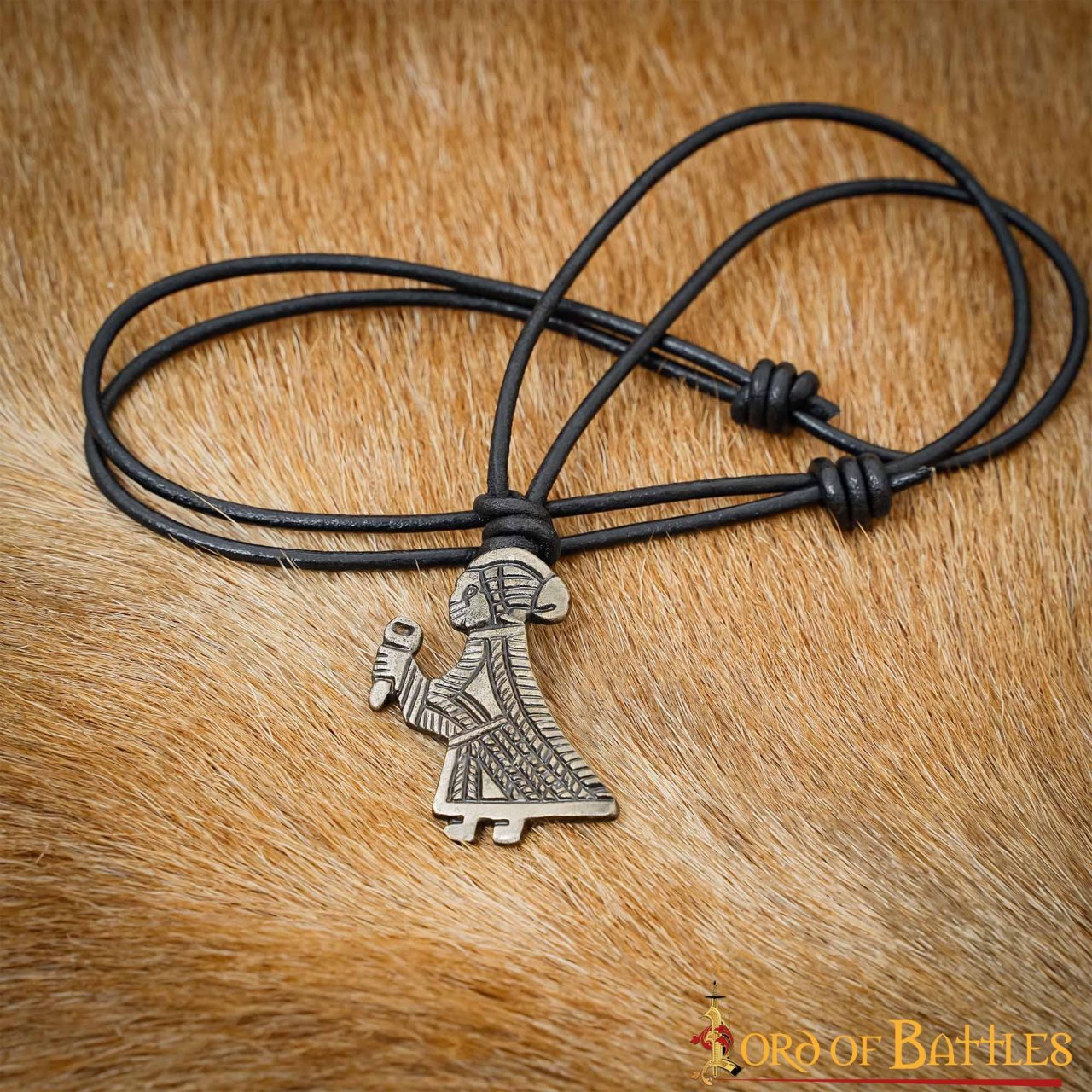 Viking Valkyrie Antique Steel Pendant with Leather Cord