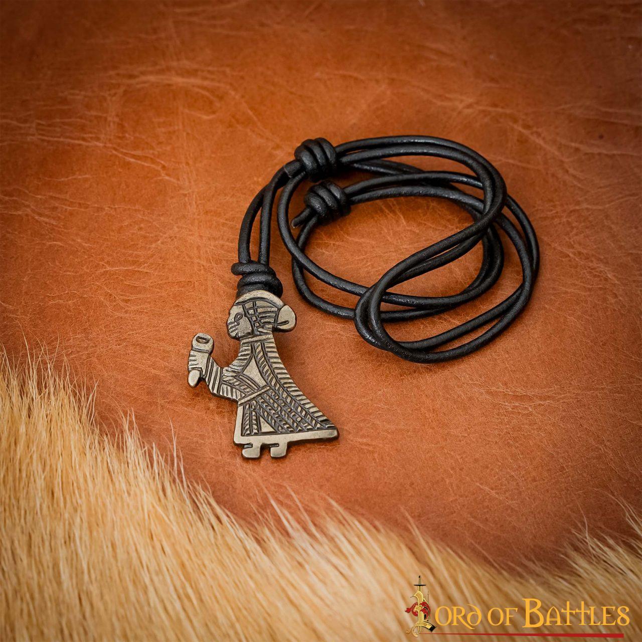 Viking Valkyrie Antique Steel Pendant with Leather Cord