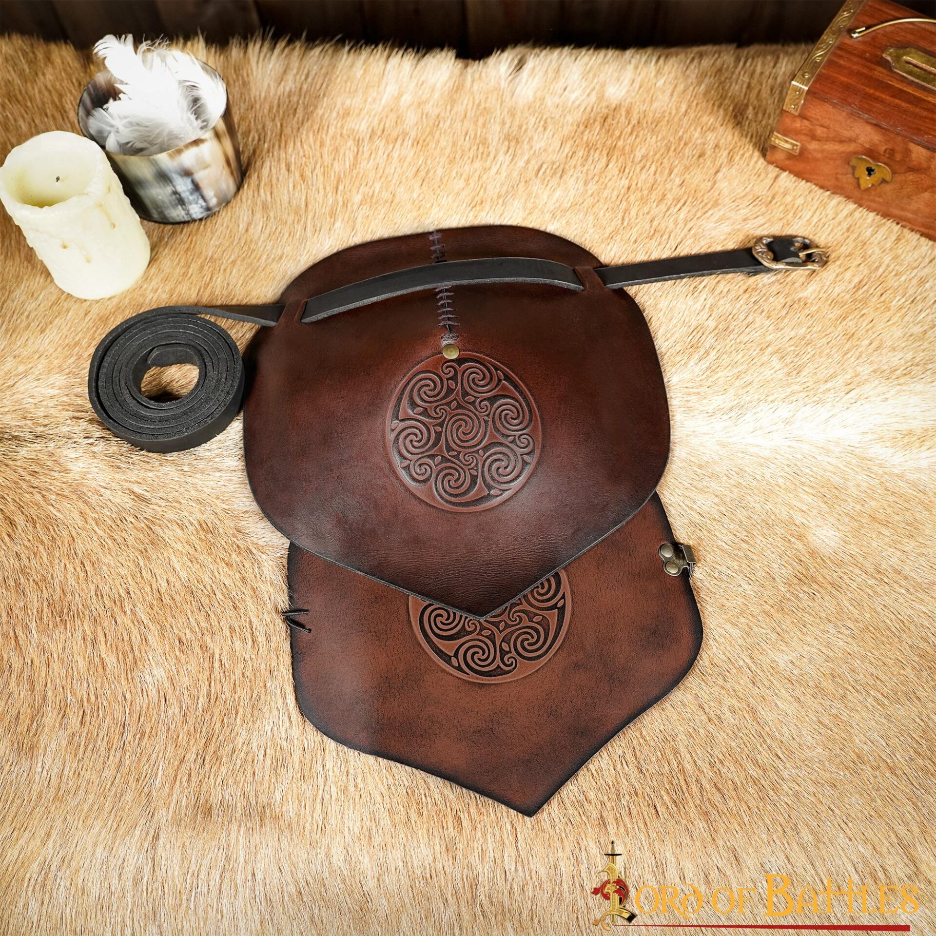 26077BR_4-1 Leather Pauldron with Embossed Celtic Spiral Design