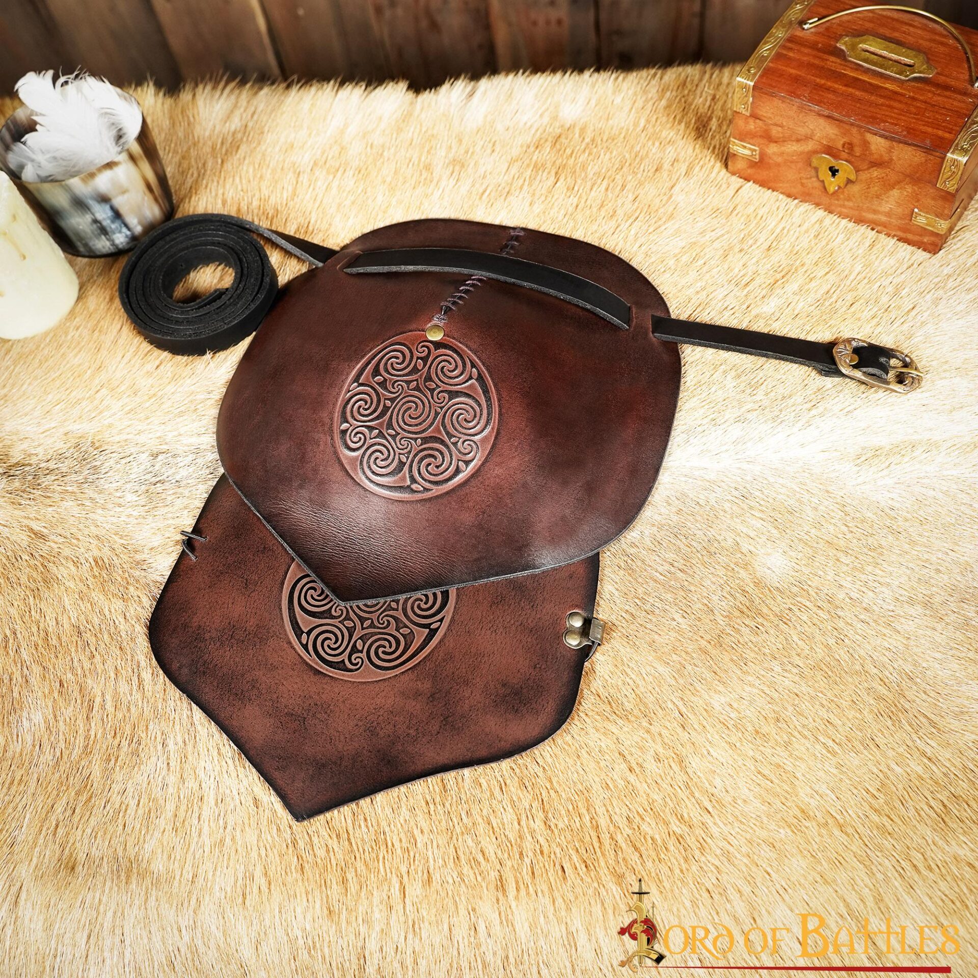 26077BR_5-1 Leather Pauldron with Embossed Celtic Spiral Design