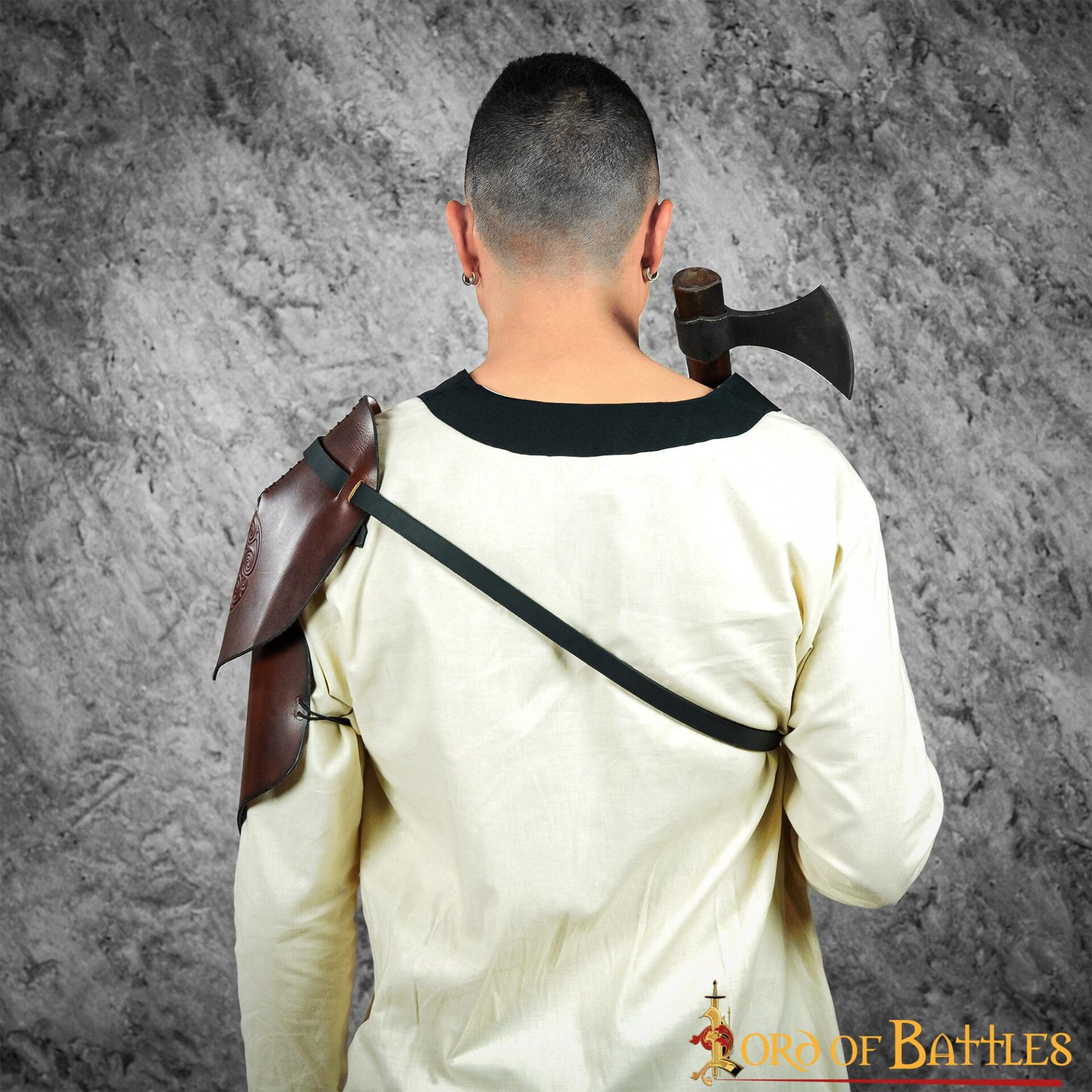 26077BR_9 Leather Pauldron with Embossed Celtic Spiral Design