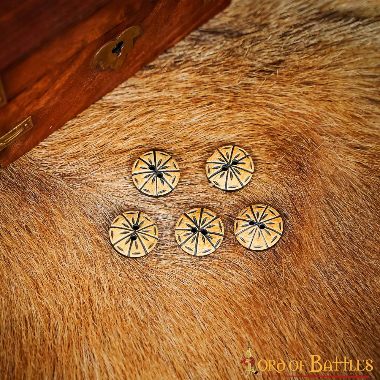 Genuine Horn Buttons with Geometric Motifs Set of 5