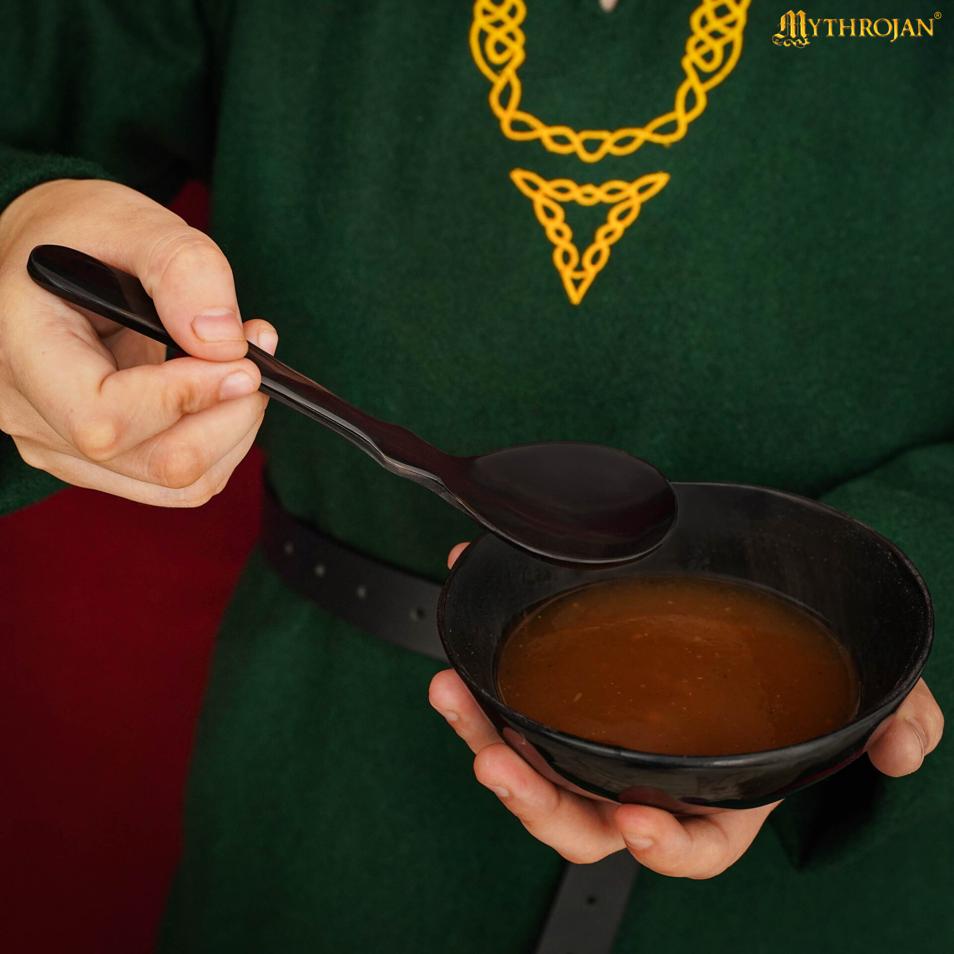 Set of 2 Ox Horn Spoons – 7″ Handcrafted Natural Horn Utensils for Viking & Medieval Dining Mythrojan Product