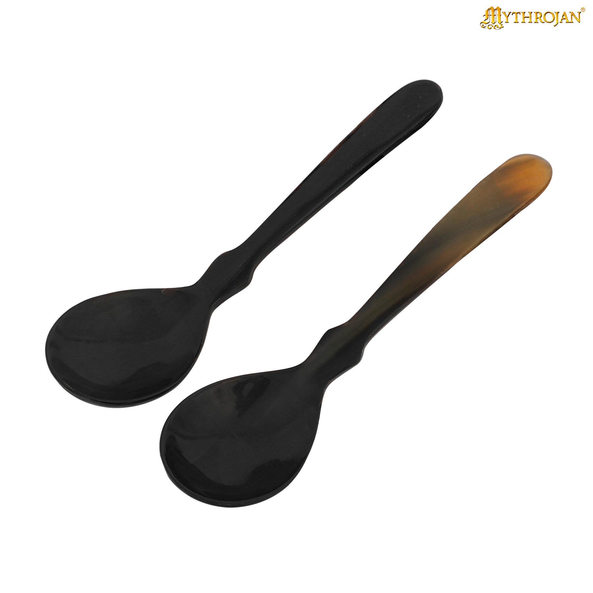 Set of 2 Ox Horn Spoons – 7″ Handcrafted Natural Horn Utensils for Viking & Medieval Dining Mythrojan Product