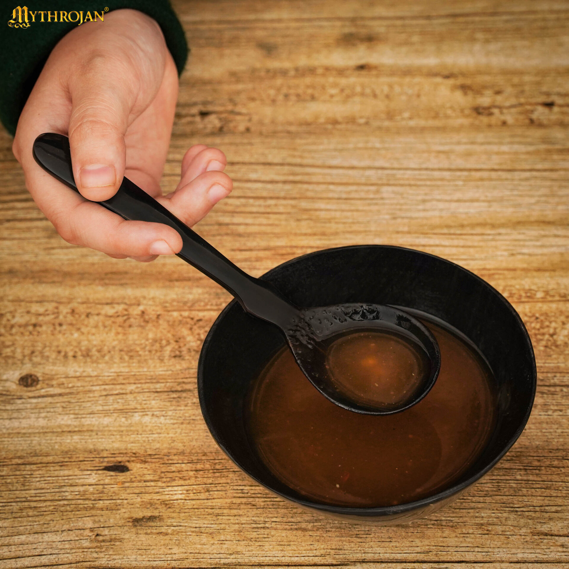 Set of 2 Ox Horn Spoons – 7″ Handcrafted Natural Horn Utensils for Viking & Medieval Dining Mythrojan Product